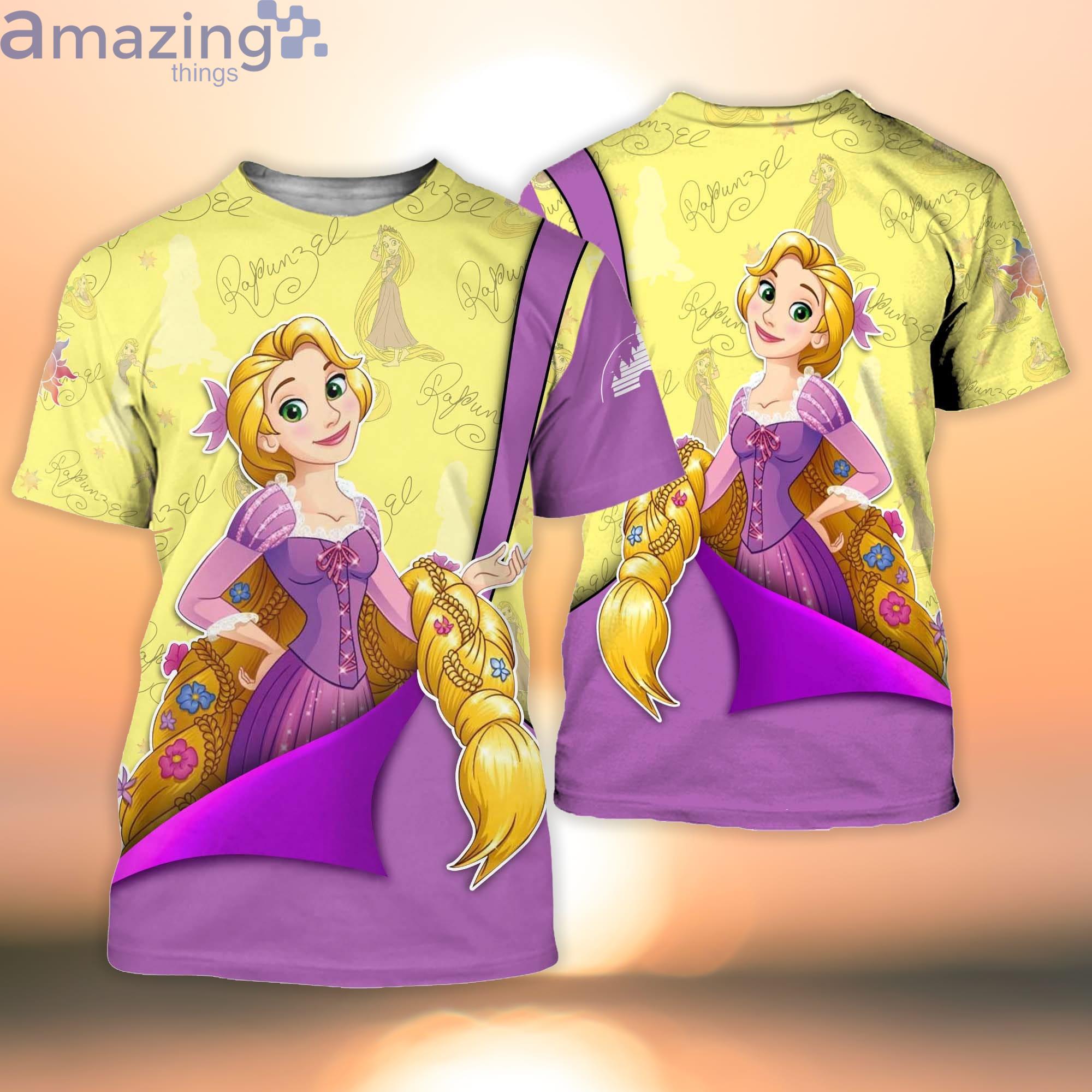 Rapunzel Tangled Purple Button Overalls Patterns Disney Cartoon 3D T-Shirt Product Photo 1