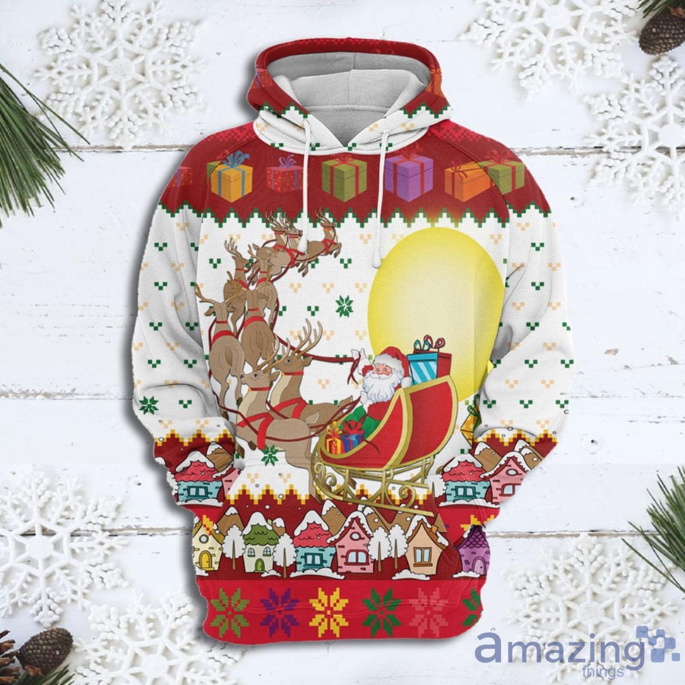 Reindeer And Santa Claus Christmas Pattern All Over Print 3D Sweater Hoodie Product Photo 1