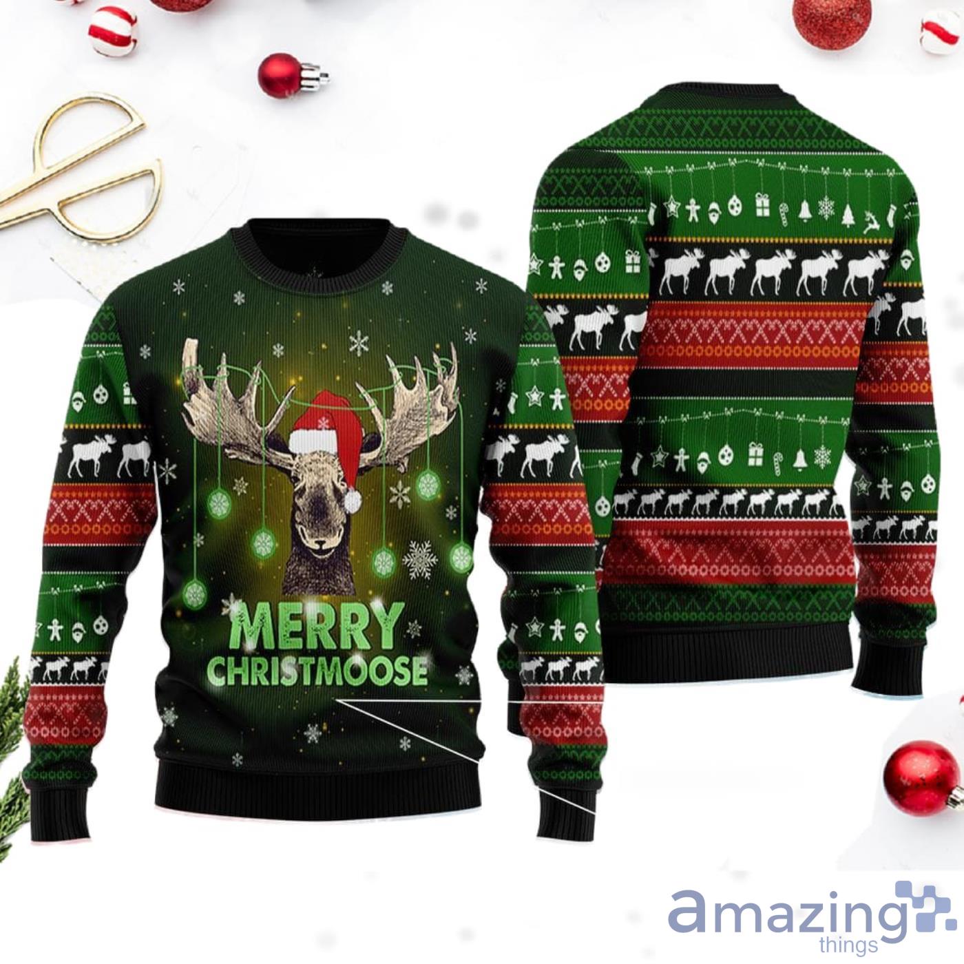 Reindeer Merry Christmoose Knitting Pattern Christmas Ugly Sweater Product Photo 1