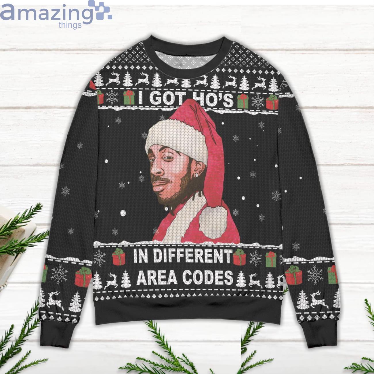 Roddy Ricch I Git Ho's In Different Area Codes Snowflake Pattern Ugly Christmas Sweater image Roddy Ricch I Git Hos In Different Area Codes Snowflake Pattern Ugly Christmas Sweater Product Photo 3