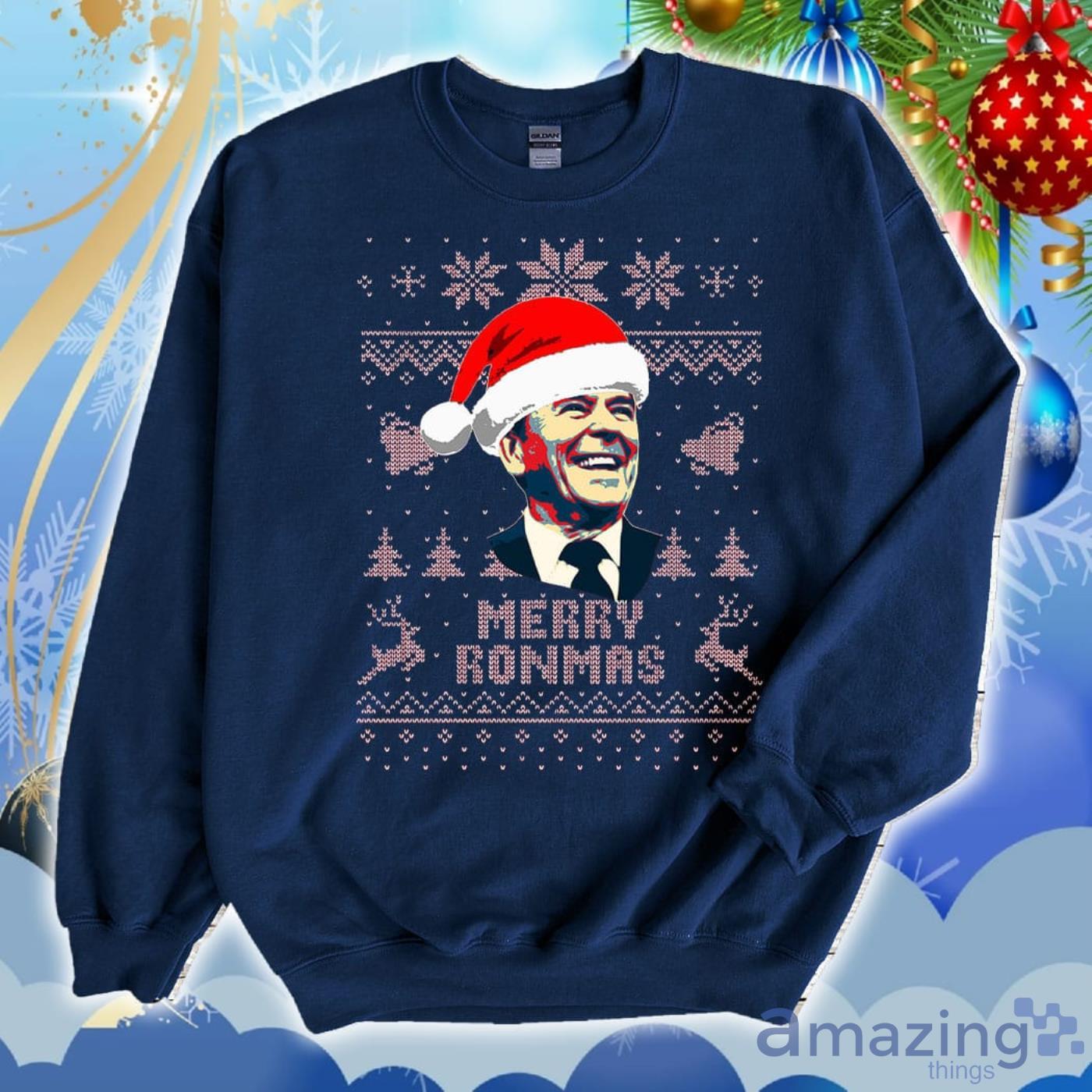 Ronald Reagan Merry Ronmas Ugly Christmas Sweater 2D Tshirt Hoodie Sweatshirt image Ronald Reagan Merry Ronmas Ugly Christmas Sweater 2D Tshirt Hoodie Sweatshirt Product Photo 4