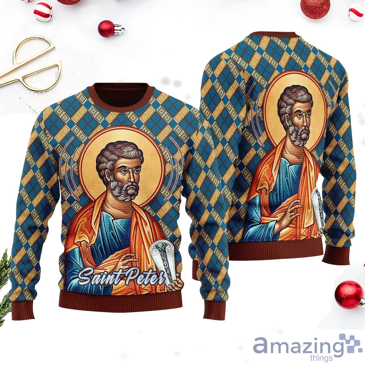 Saint Peter Wool Knitting Pattern Christmas Ugly Sweater image Saint Peter Wool Knitting Pattern Christmas Ugly Sweater Product Photo 2