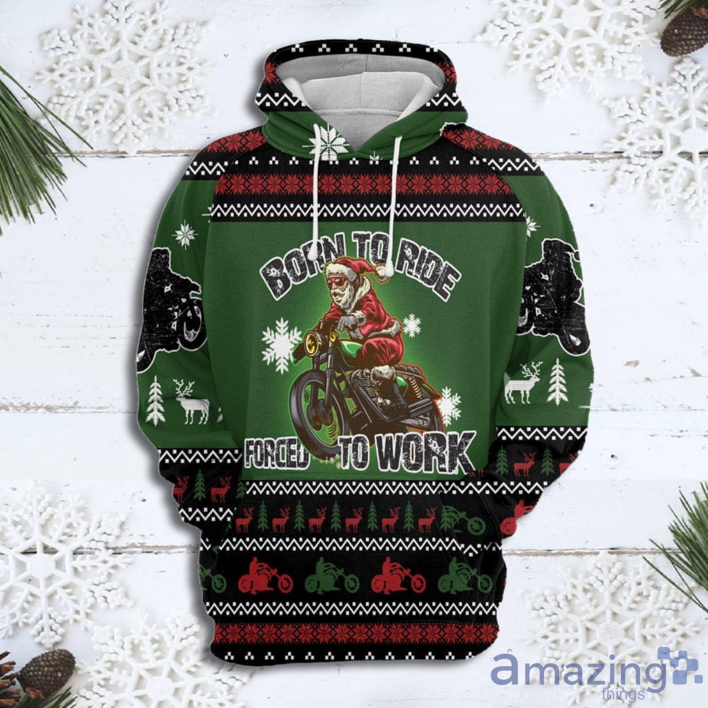 Santa Born To Ride Christmas Pattern All Over Print 3D Sweater Hoodie Product Photo 1