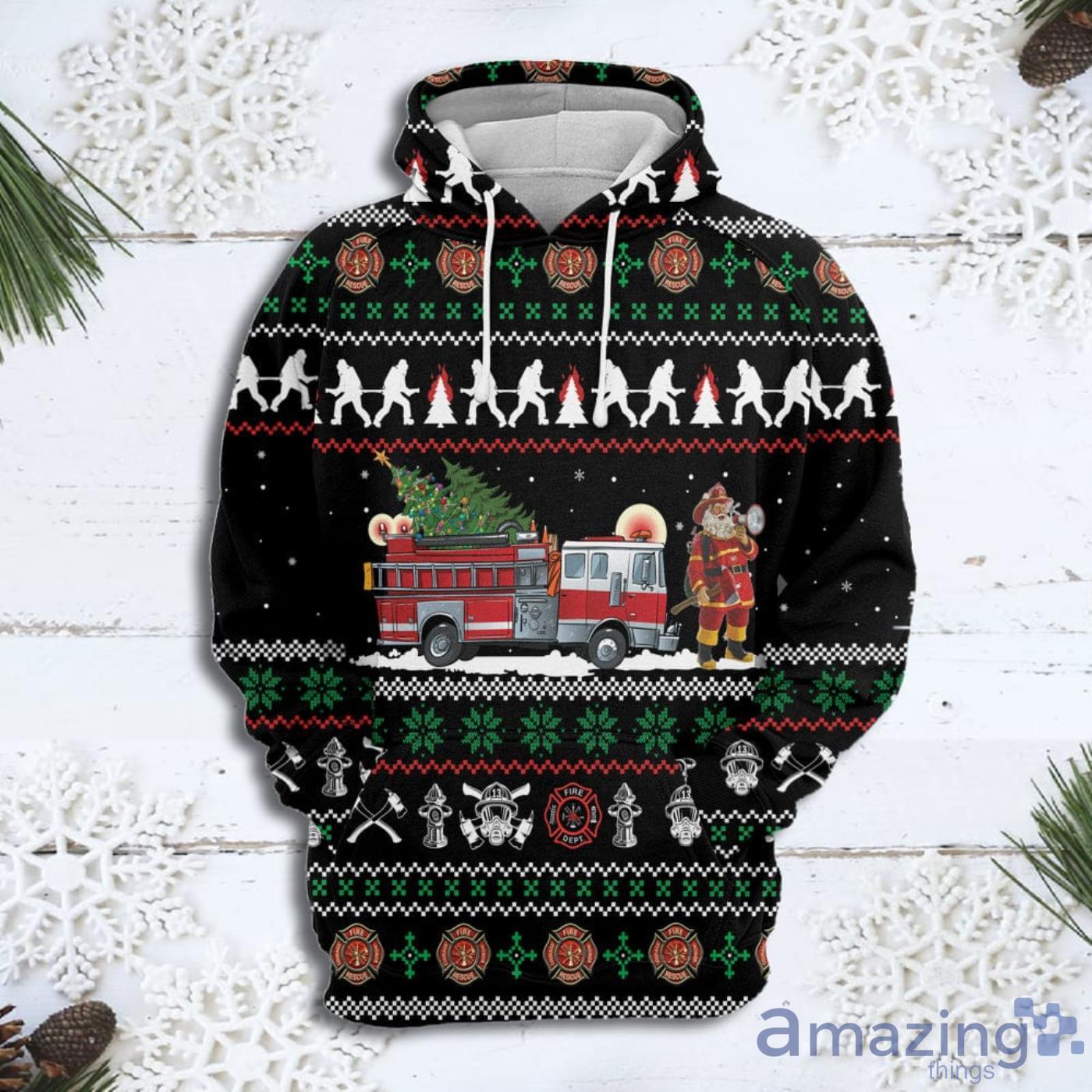Santa Claus Firefighter Christmas Pattern All Over Print 3D Sweater Hoodie Product Photo 1