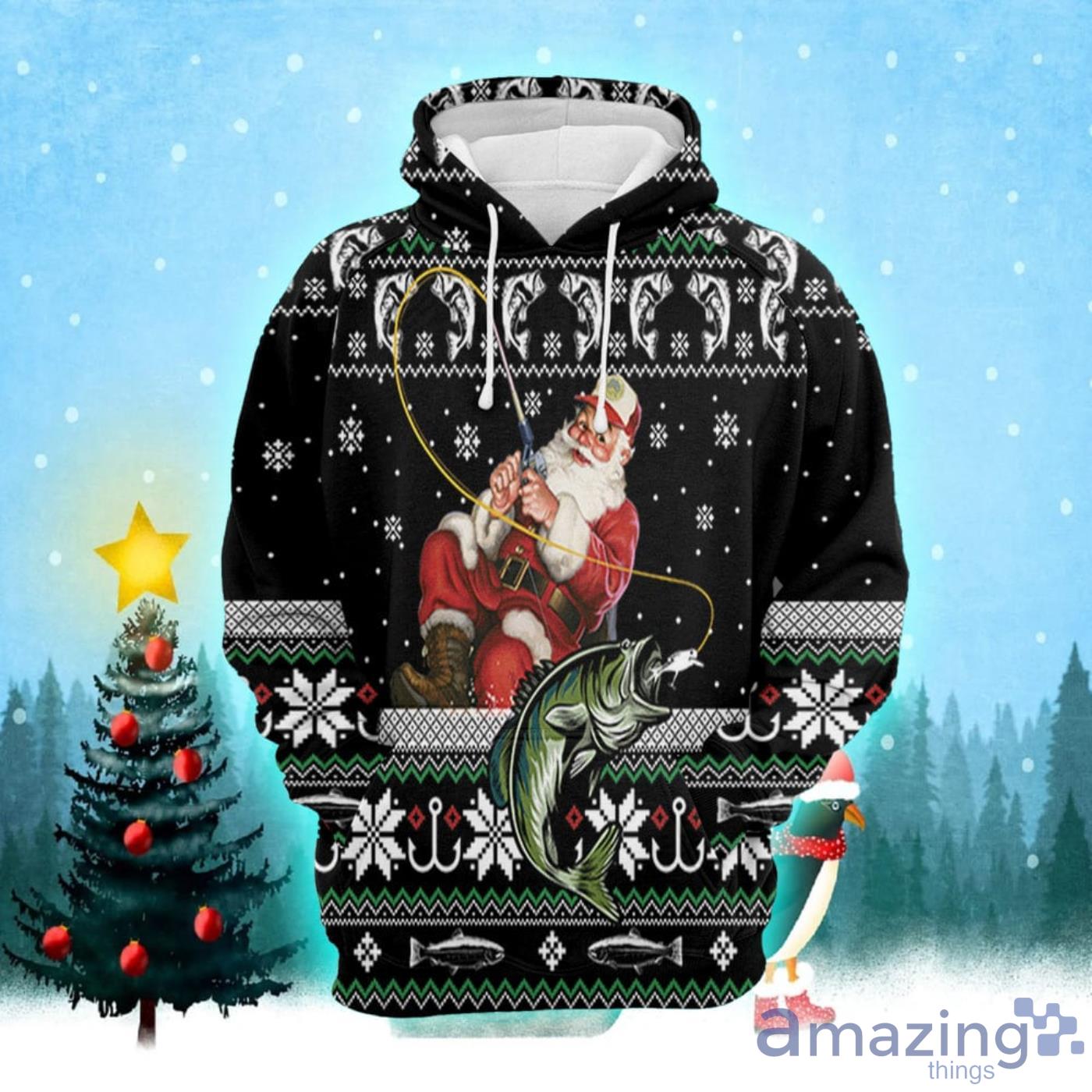 Santa Claus Fishing Christmas Pattern All Over Print 3D Sweater Hoodie Product Photo 1