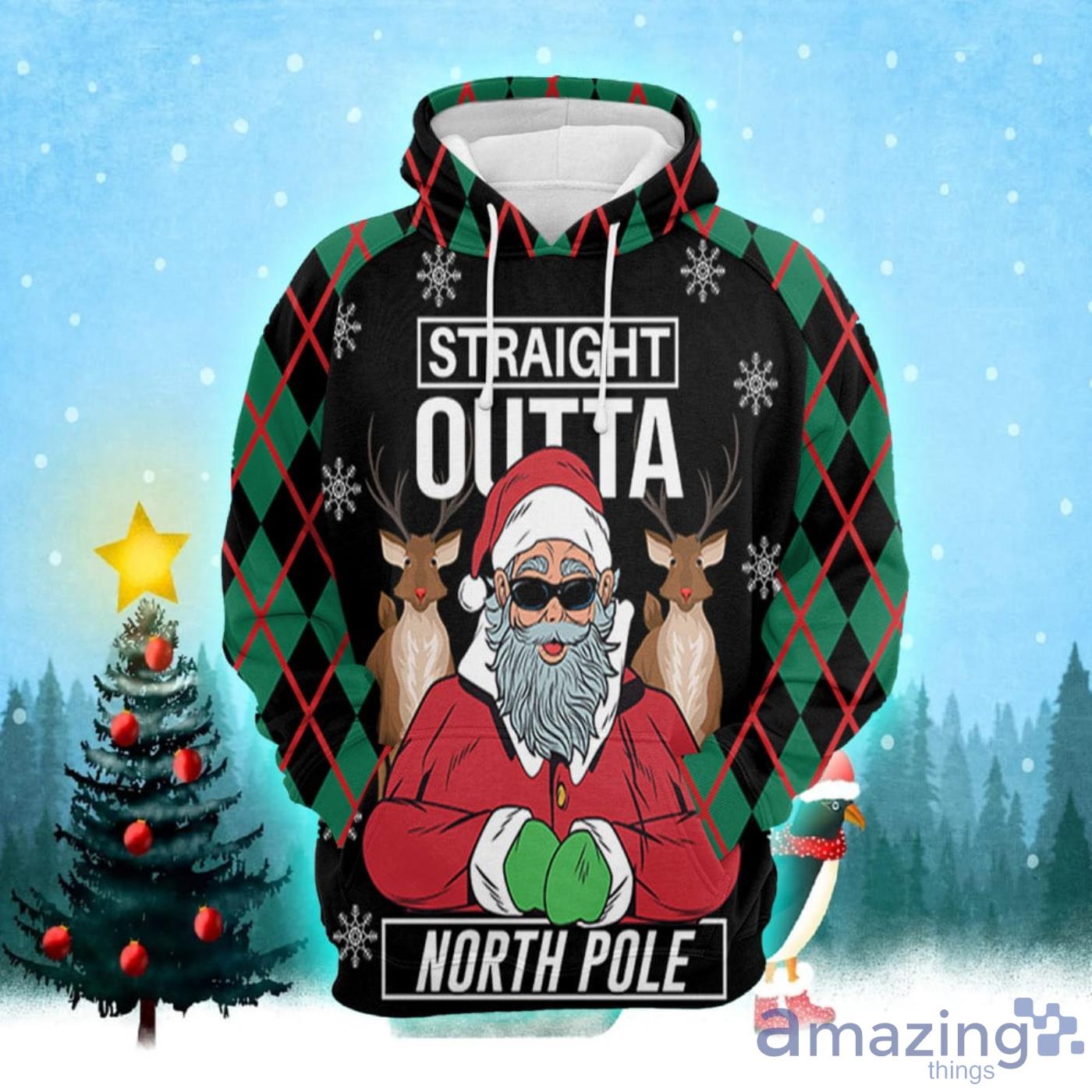 Santa Claus Straight Outta North Pole Christmas Pattern All Over Print 3D Sweater Hoodie Product Photo 1