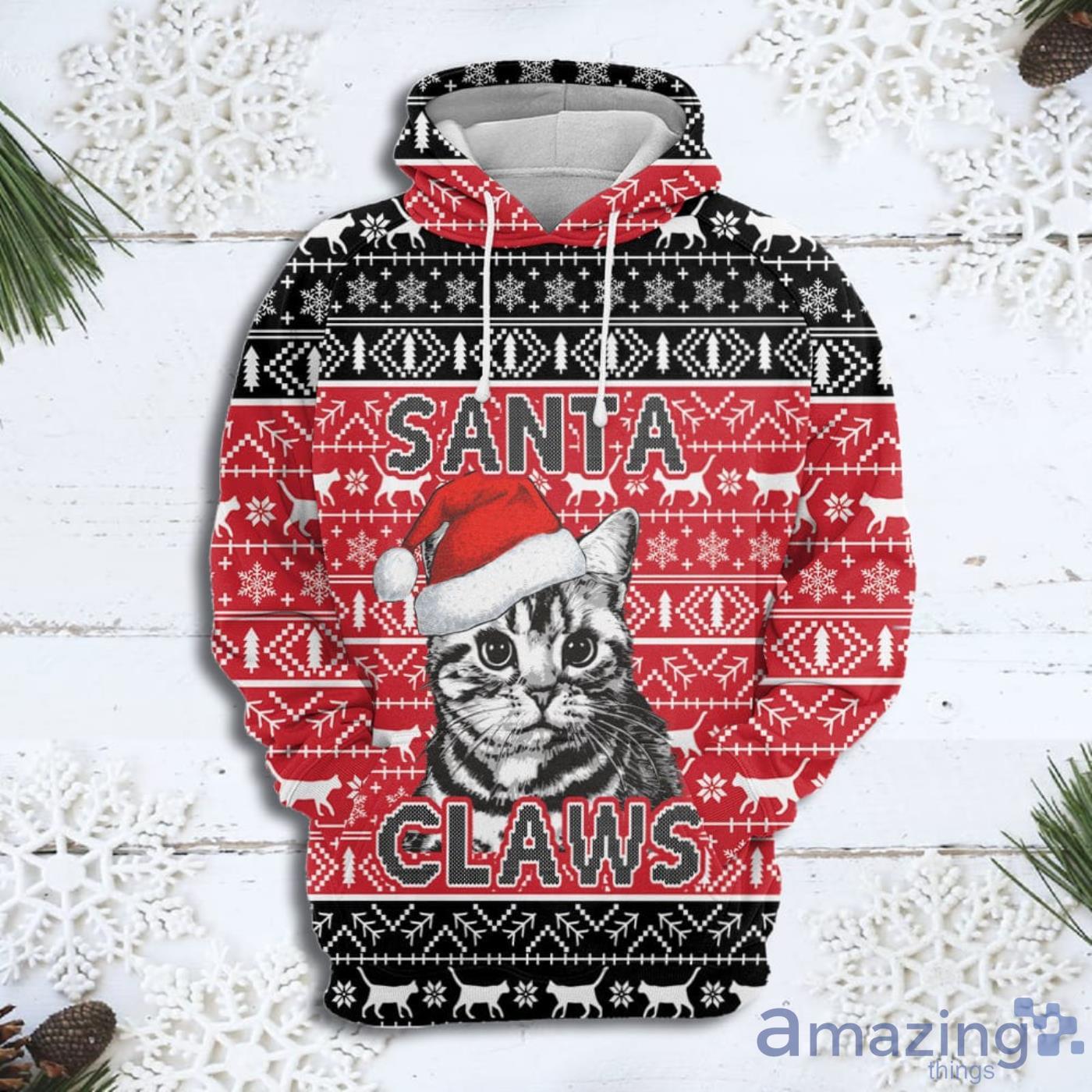 Santa Claws Cat Christmas Pattern All Over Print 3D Sweater Hoodie Product Photo 1