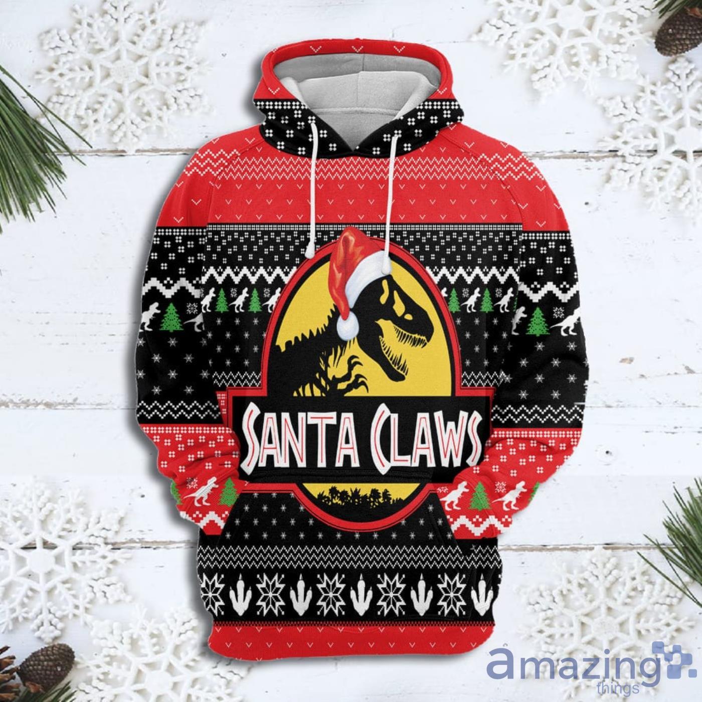 Santa Claws Trex Christmas Pattern All Over Print 3D Sweater Hoodie Product Photo 1