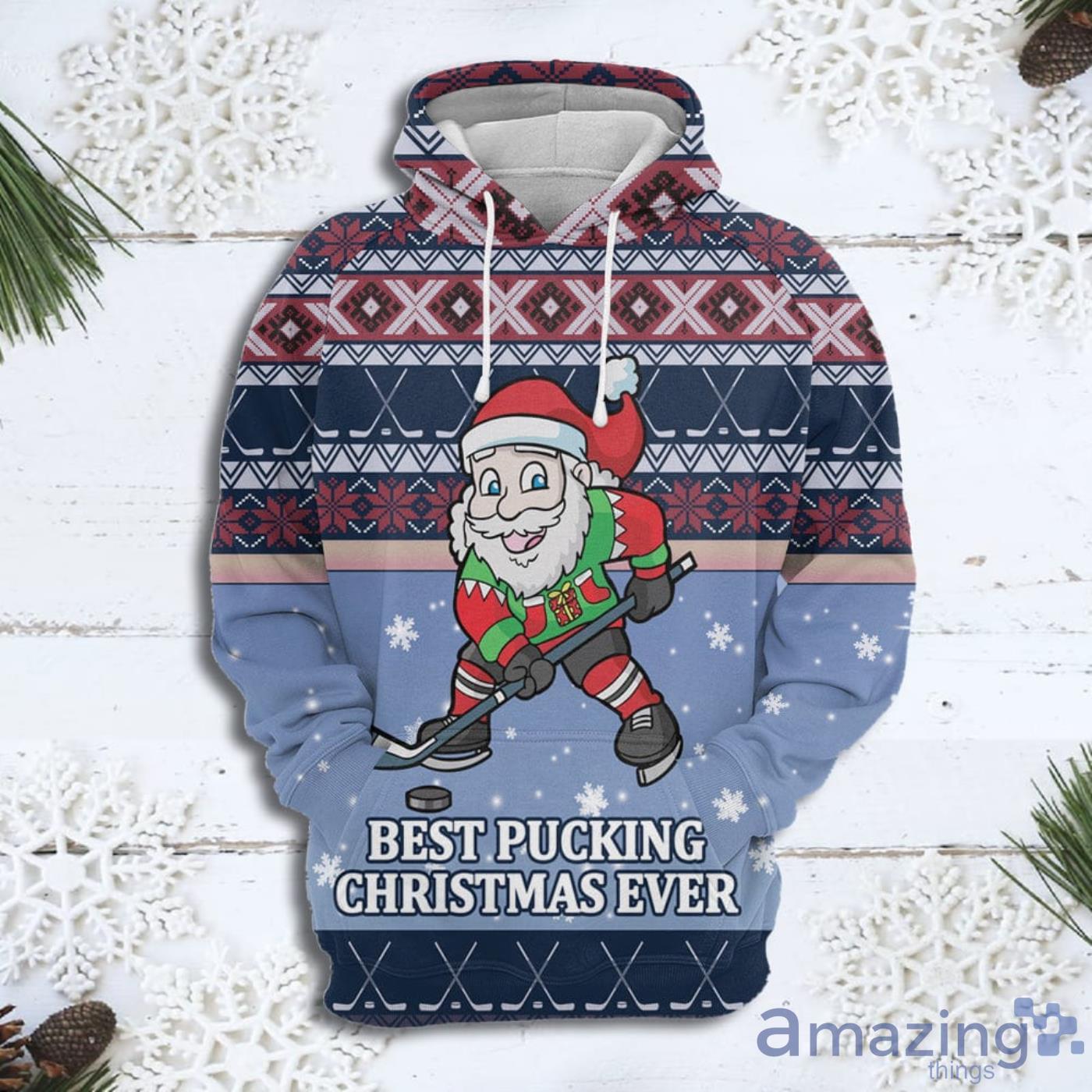 Santa Hockey Christmas Pattern All Over Print 3D Sweater Hoodie Product Photo 1