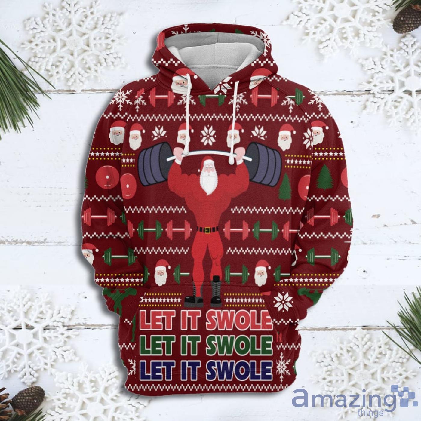 Santa Let It Swole Christmas Pattern All Over Print 3D Sweater Hoodie Product Photo 1