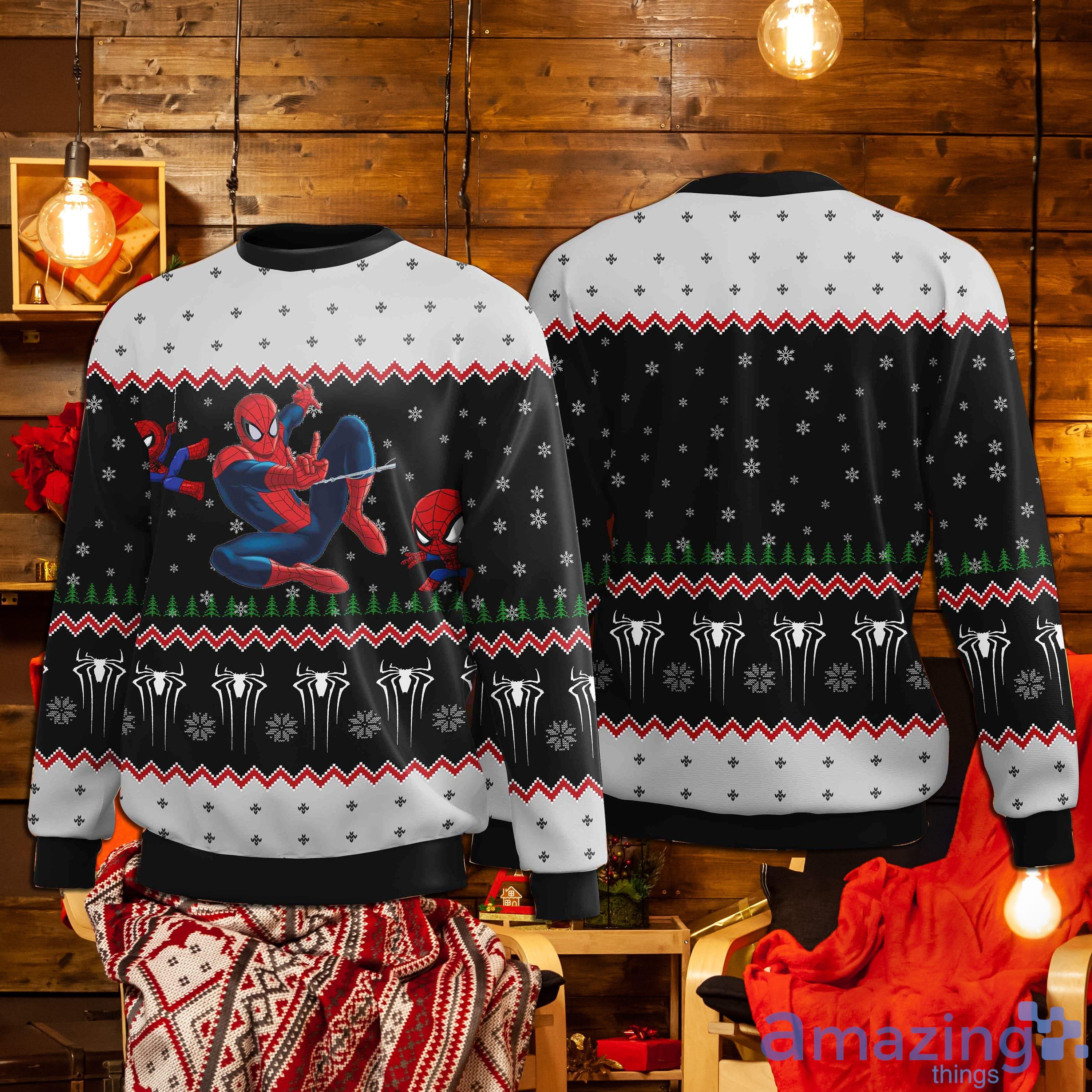 Santa Spider Man Xmas Sweater Marvel Santa Hat Ugly Christmas Sweater Product Photo 1 Santa Spider Man Xmas Sweater Marvel Santa Hat Ugly Christmas Sweater Product Photo 1