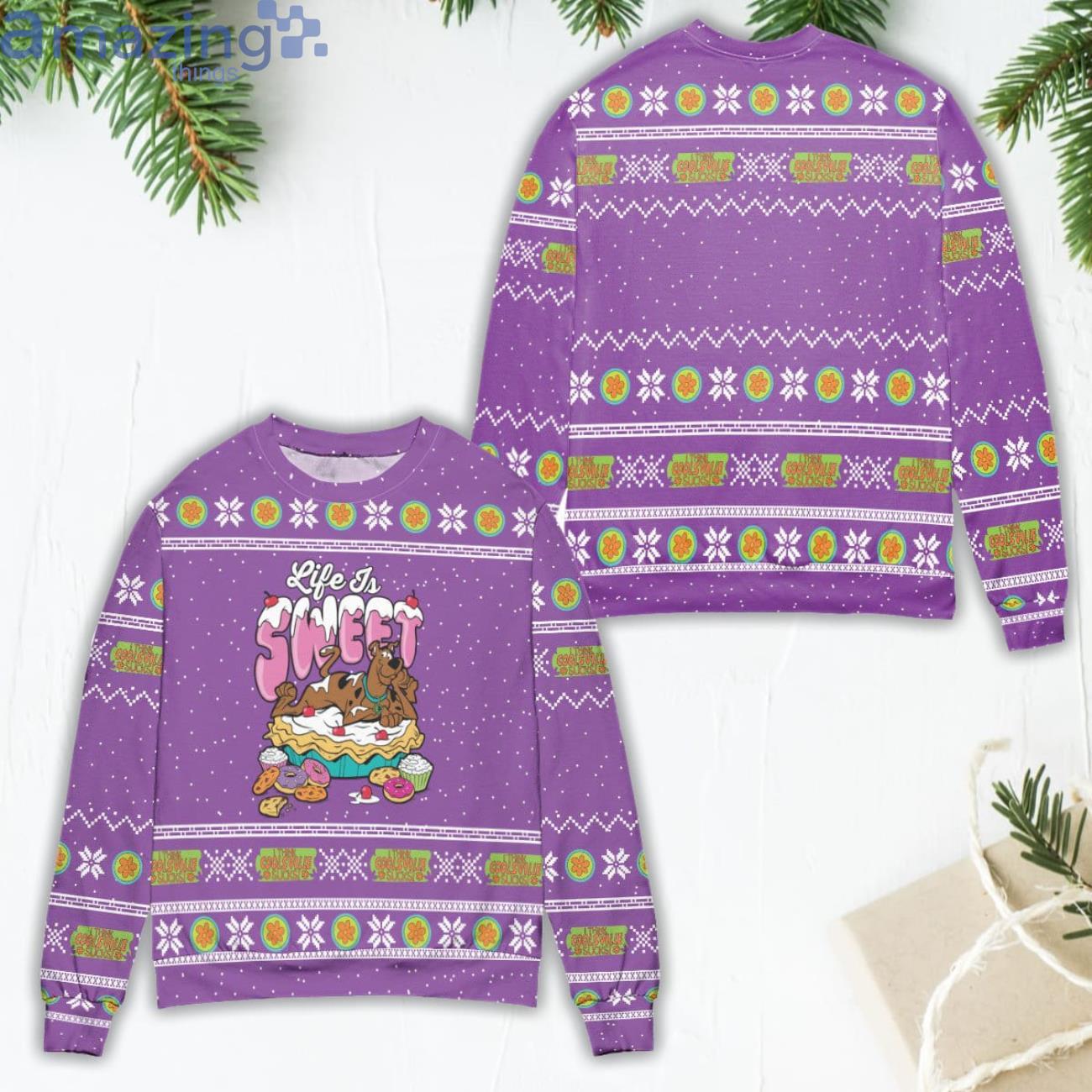 Scooby Doo Life Is Sweet Snowflake Ugly Christmas Sweater Product Photo 1 Scooby Doo Life Is Sweet Snowflake Ugly Christmas Sweater Product Photo 1