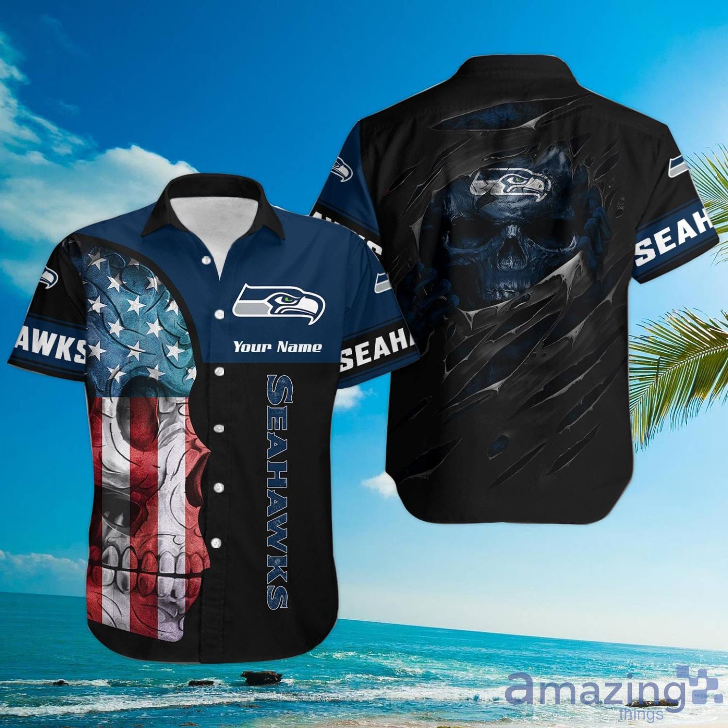 Seattle Seahawks 146 Skull Custom Name Hawaiian Shirt Product Photo 1