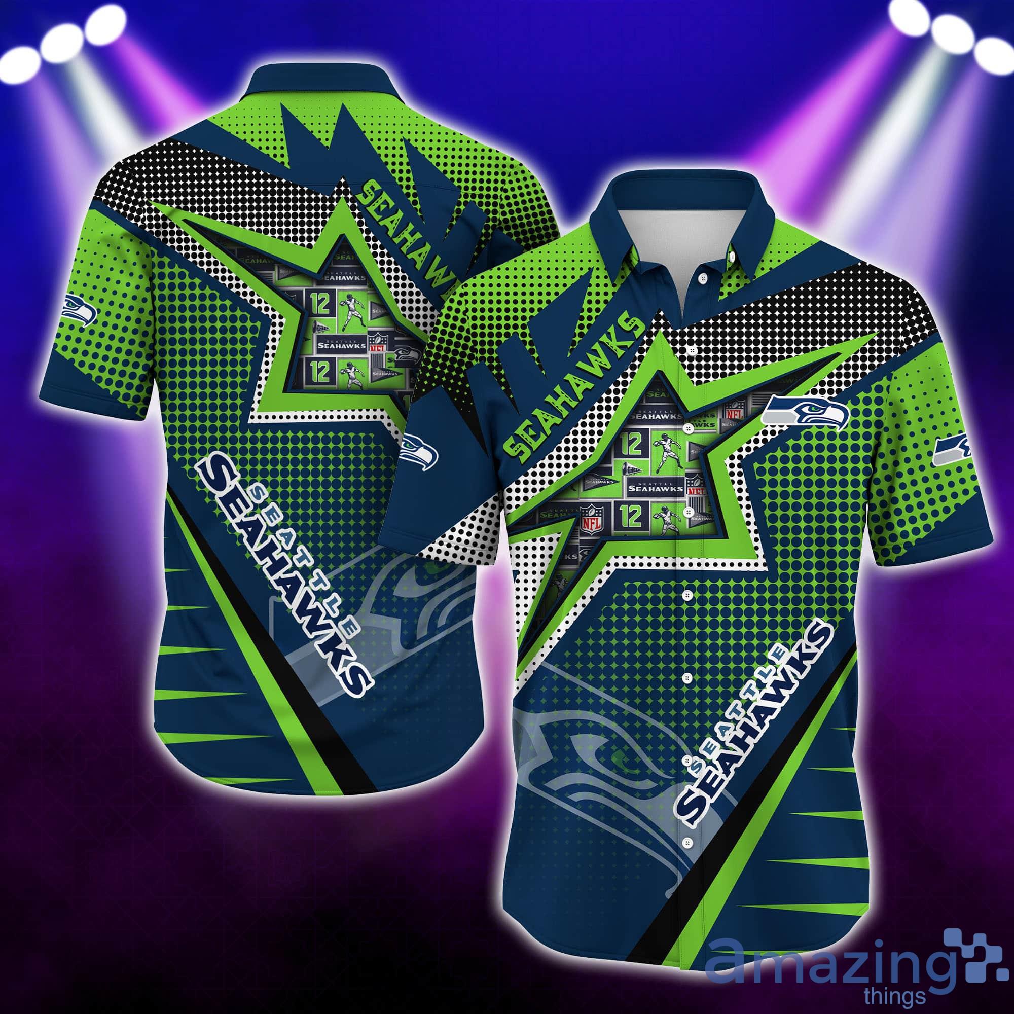 Seattle Seahawks NFL Half Tone Texture Style Short Sleeves Hawaiian Shirt Product Photo 1