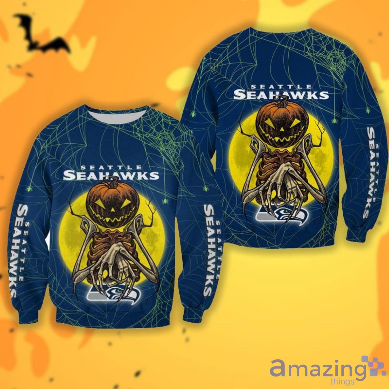 Seattle Seahawks Pumpskin Monster Halloween 3D All Over Printed Shirts image Seattle Seahawks Pumpskin Monster Halloween 3D All Over Printed Shirts Product Photo 3