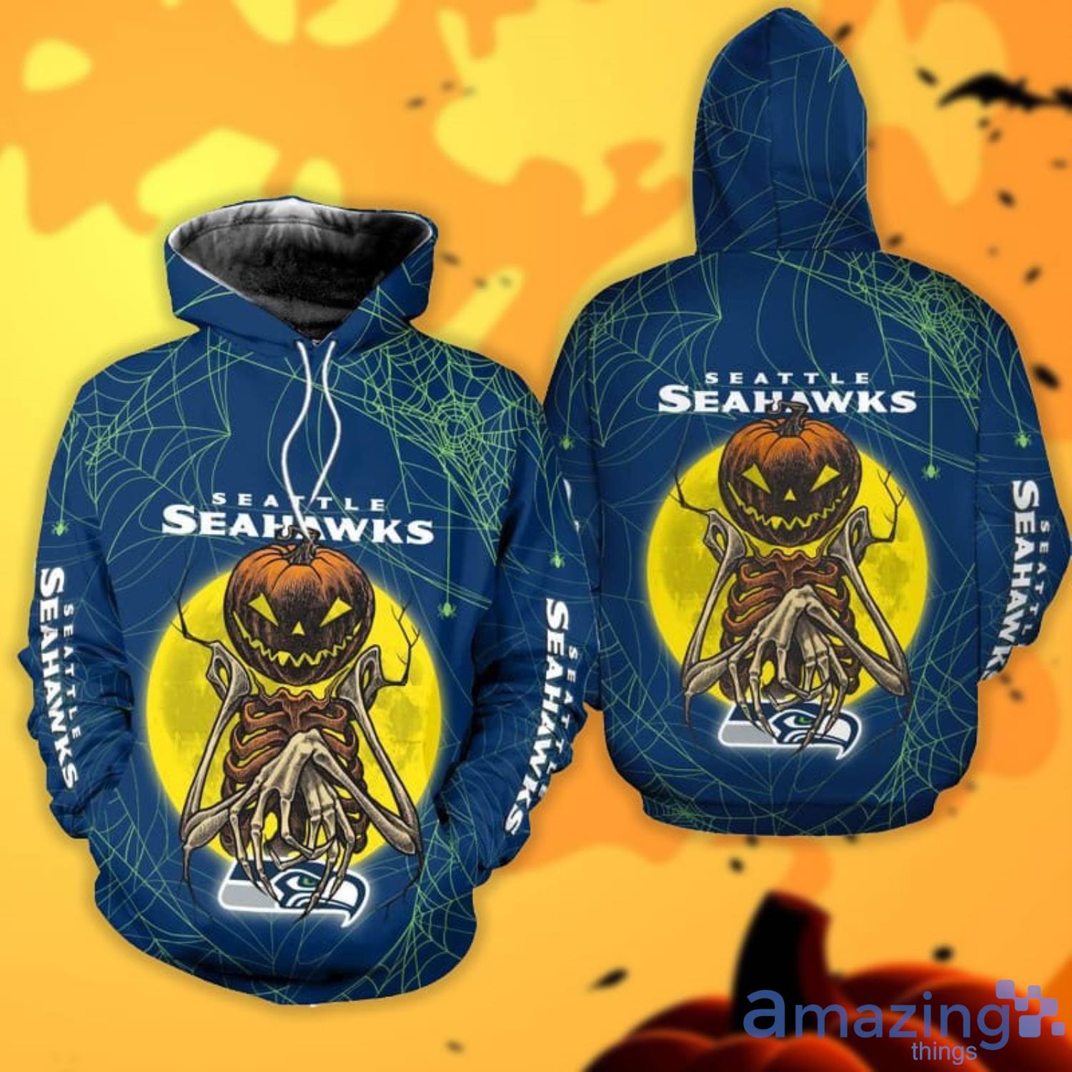 Seattle Seahawks Pumpskin Monster Halloween 3D All Over Printed Shirts Product Photo 1