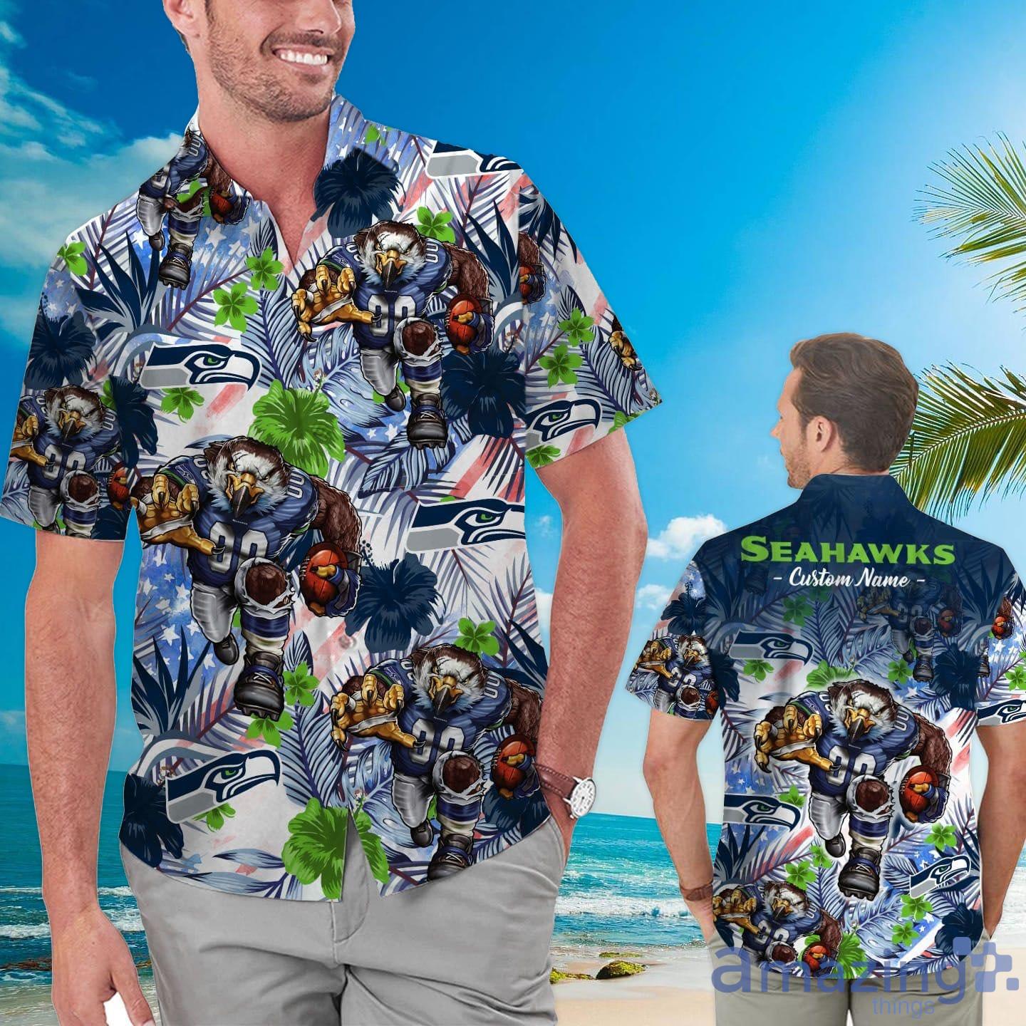 Seattle Seahawks Tropical Floral Custom Name Aloha Hawaiian Shirt