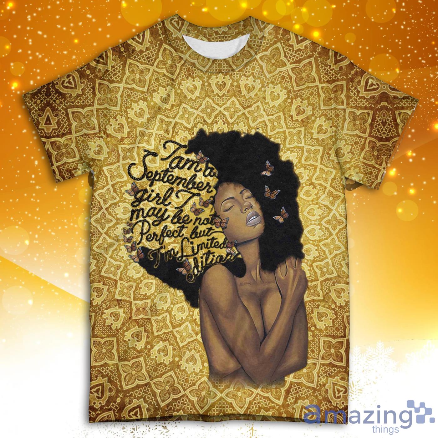 September Afro Girl Art Butterfly All Over Print 3D T Shirt Product Photo 1
