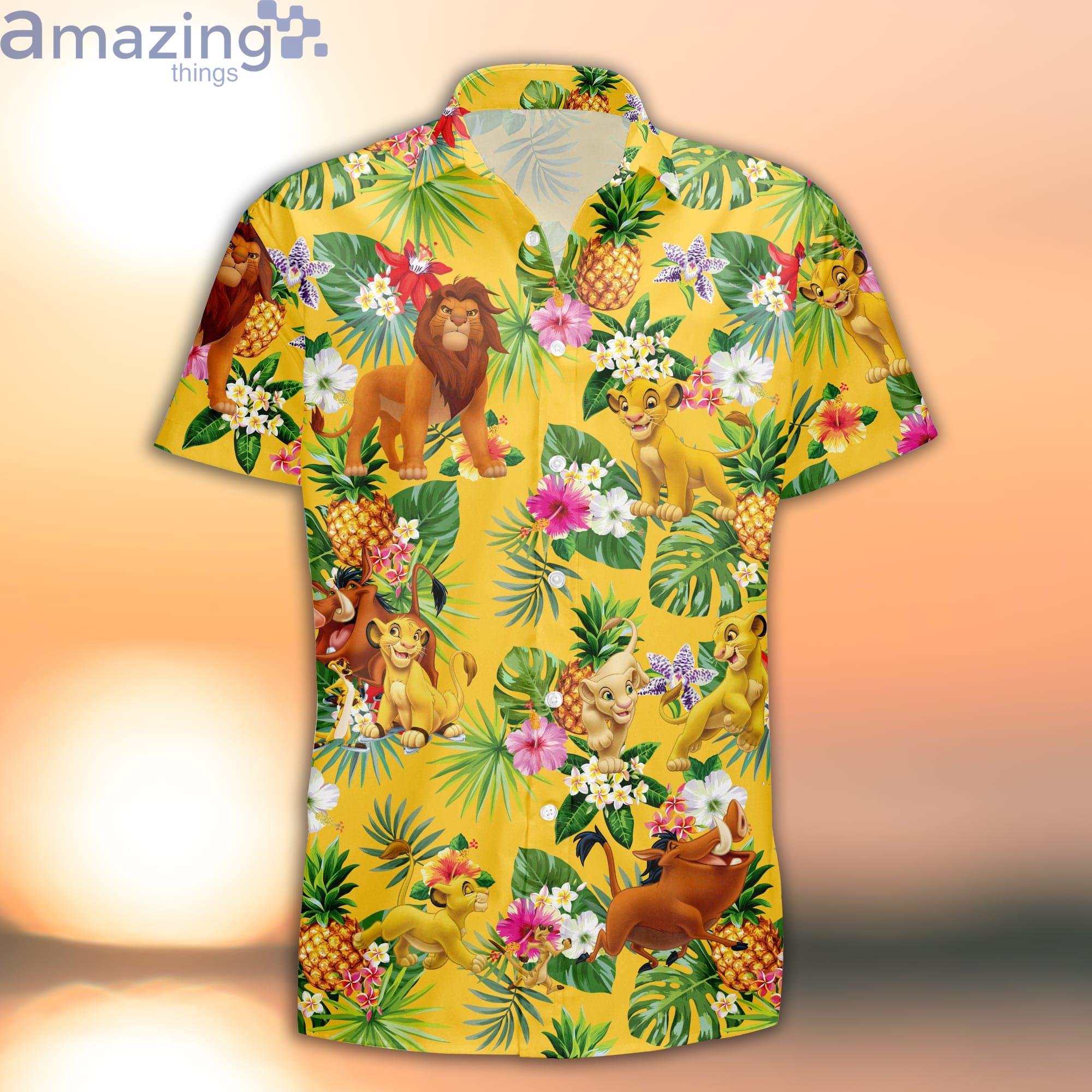 Simba Lion King Yellow Green Leaf Patterns Summer Tropical Disney Hawaiian Shirt Product Photo 1