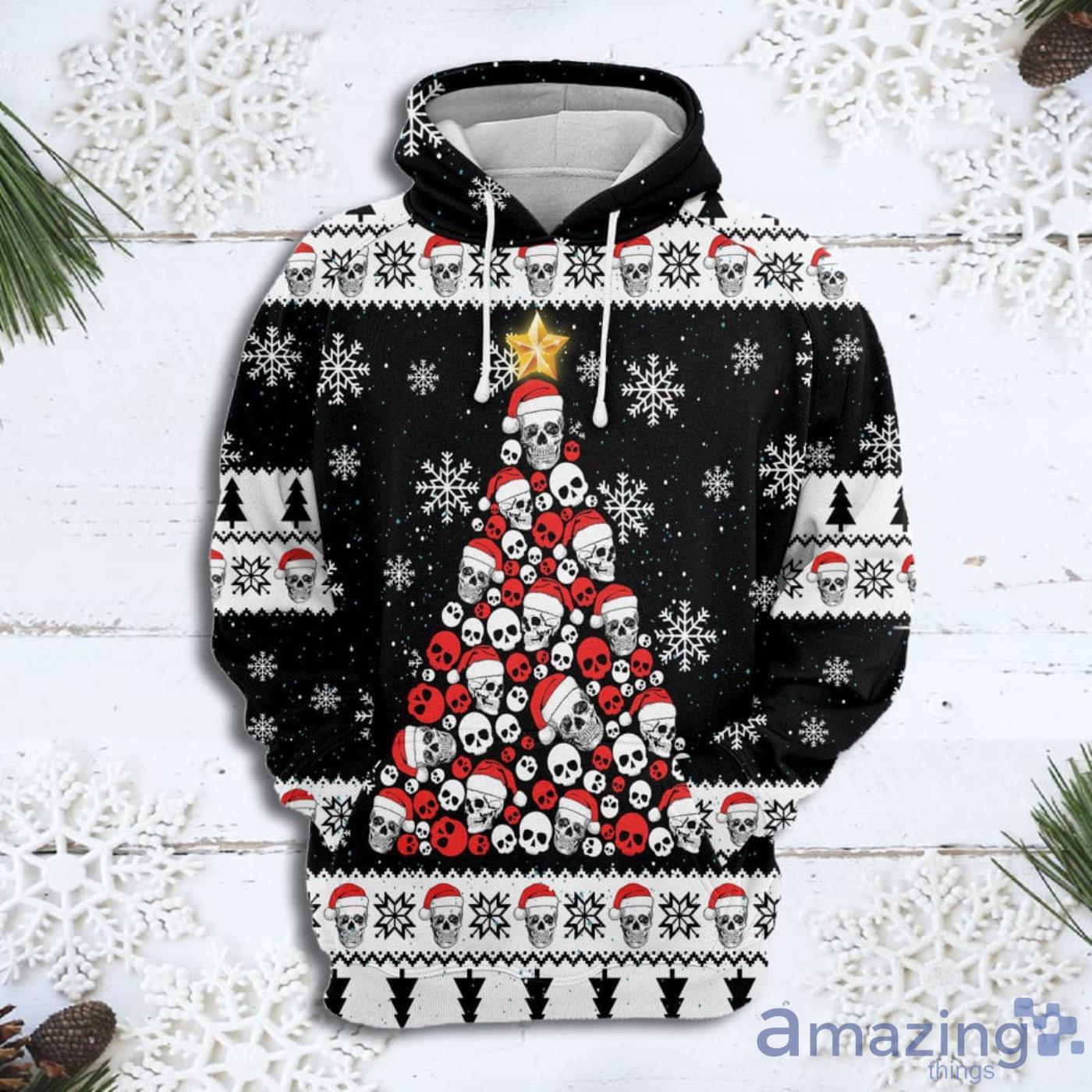 Skull Pine Tree Christmas Pattern All Over Print 3D Sweater Hoodie Product Photo 1