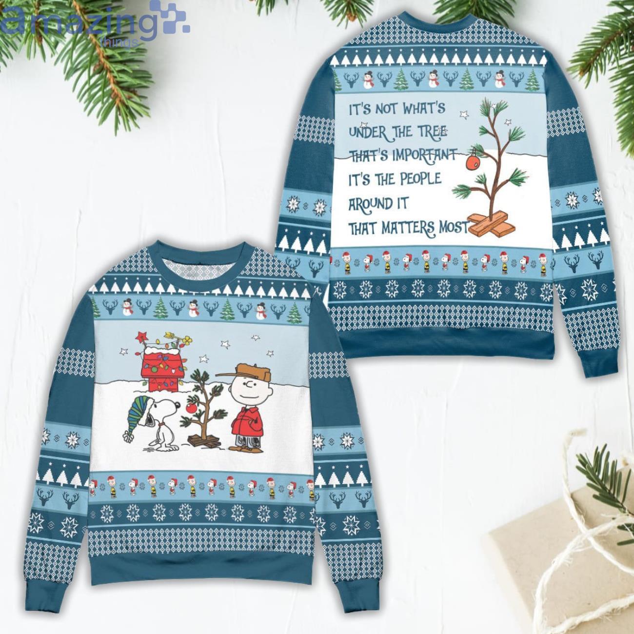 Snoopy And Charlie Brown It's Not What Under The Tree Ugly Christmas Sweater image Snoopy And Charlie Brown It's Not What Under The Tree Ugly Christmas Sweater Product Photo 1