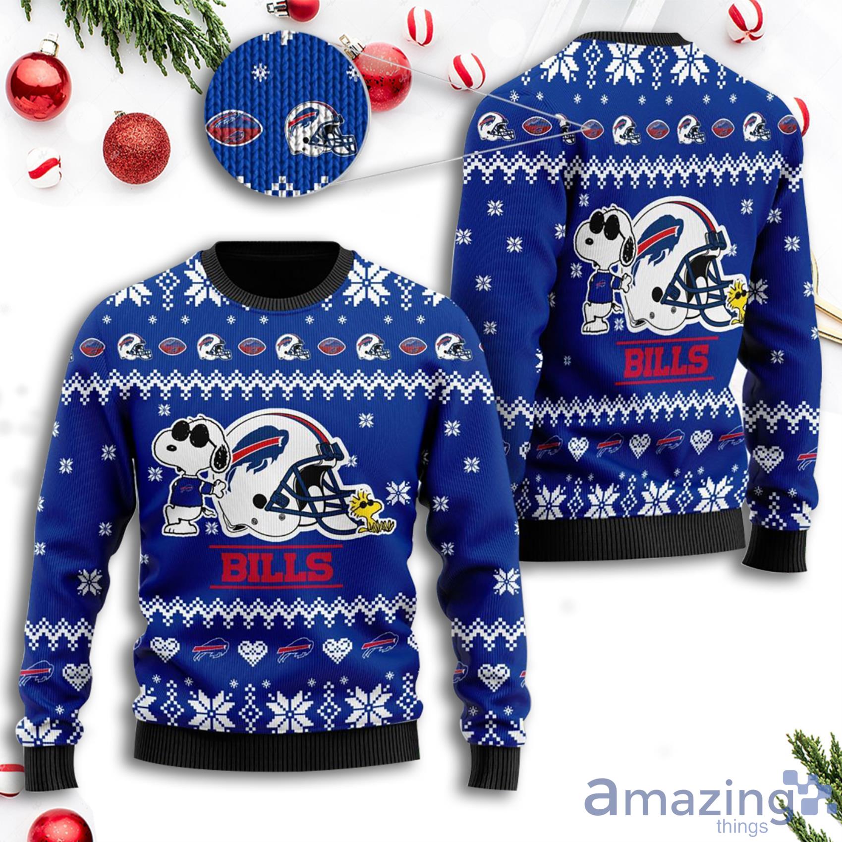 Snoopy Buffalo Bills Christmas Pattern Ugly Sweater Product Photo 1