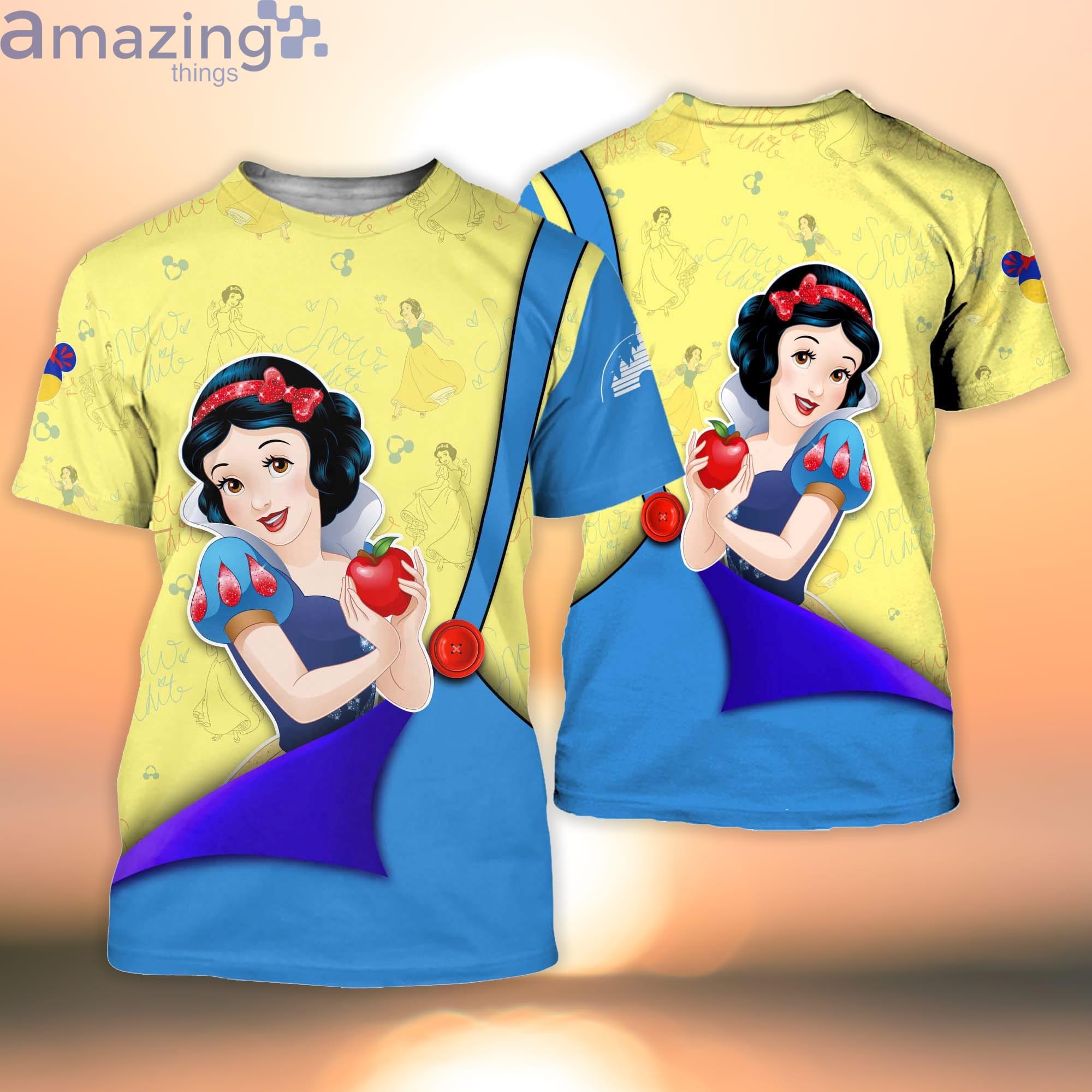Snow White Princess Blue Button Overalls Patterns Disney Cartoon 3D T-Shirt Product Photo 1