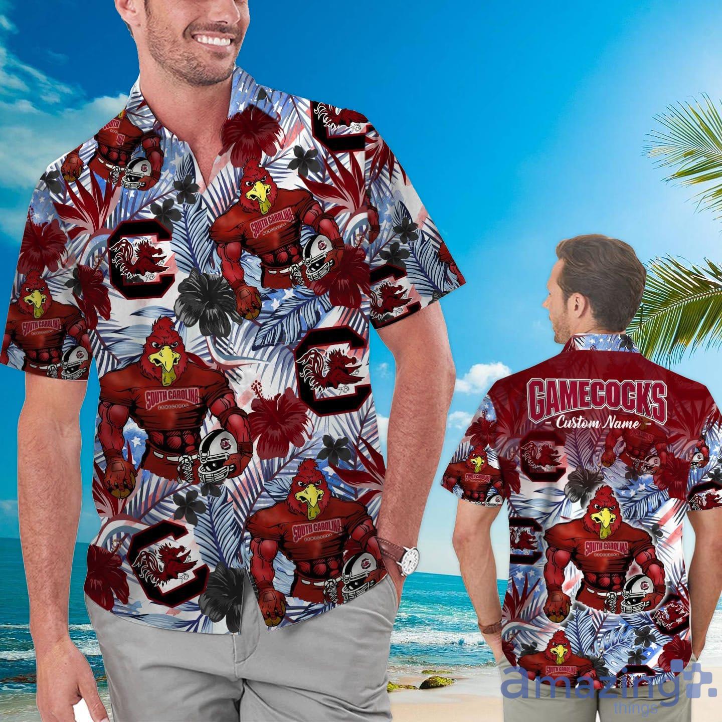 South Carolina Gamecocks Tropical Floral Custom Name Aloha Hawaiian Shirt Product Photo 1