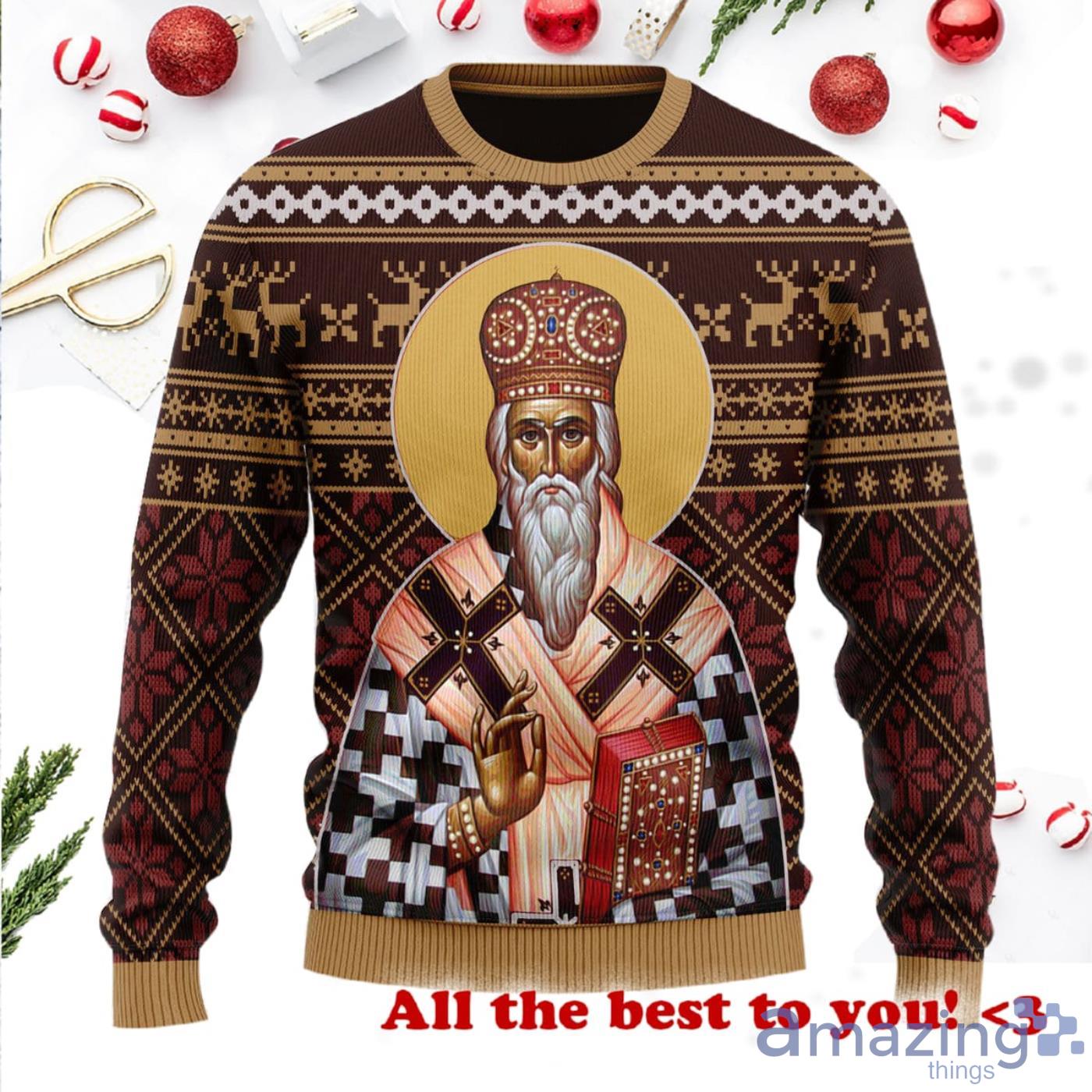 St Vasilije Of Ostrog Wool Knitting Pattern Christmas Ugly Sweater Product Photo 1