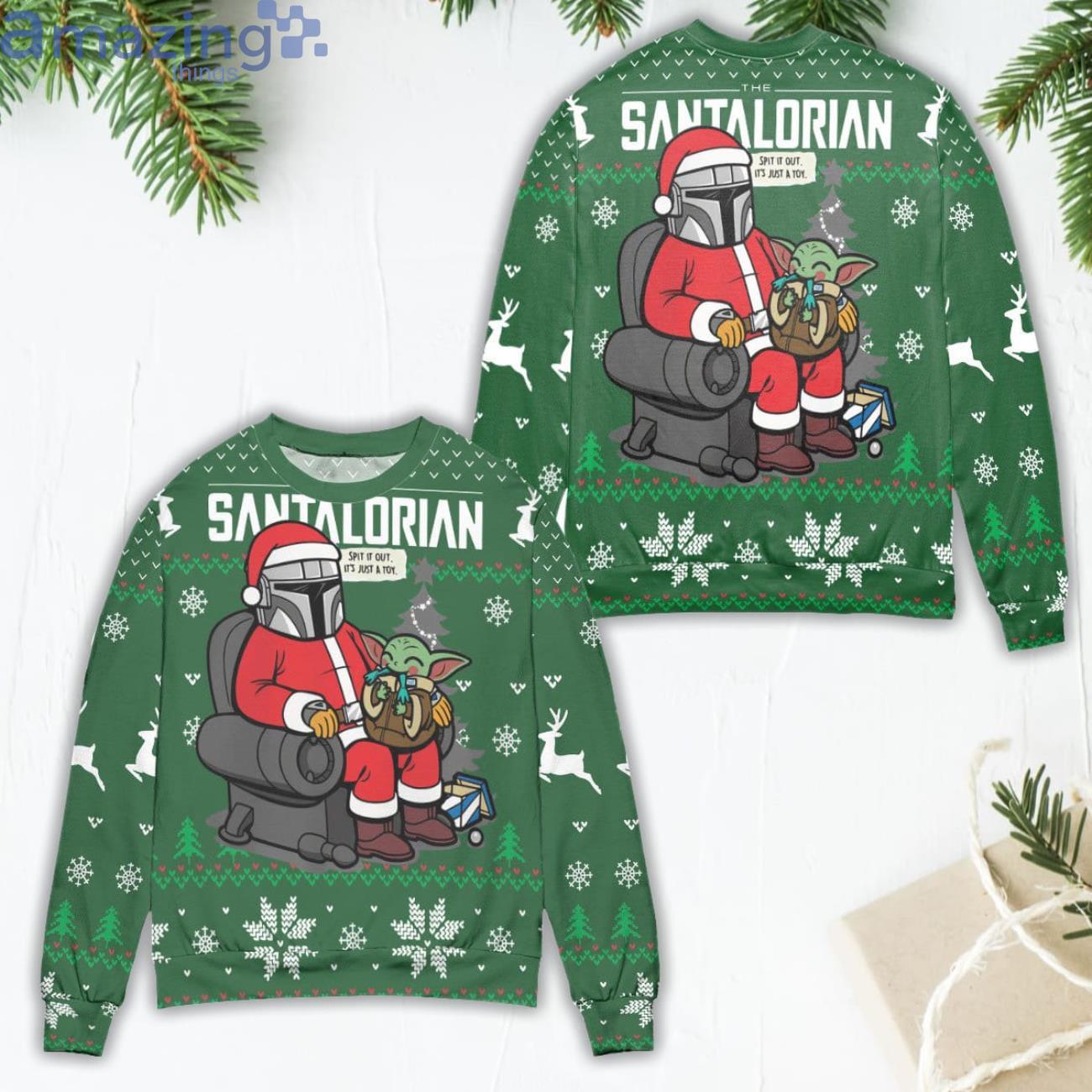 Star Wars Santalorian & Baby Yoda Snowflake Ugly Christmas Sweater Product Photo 1
