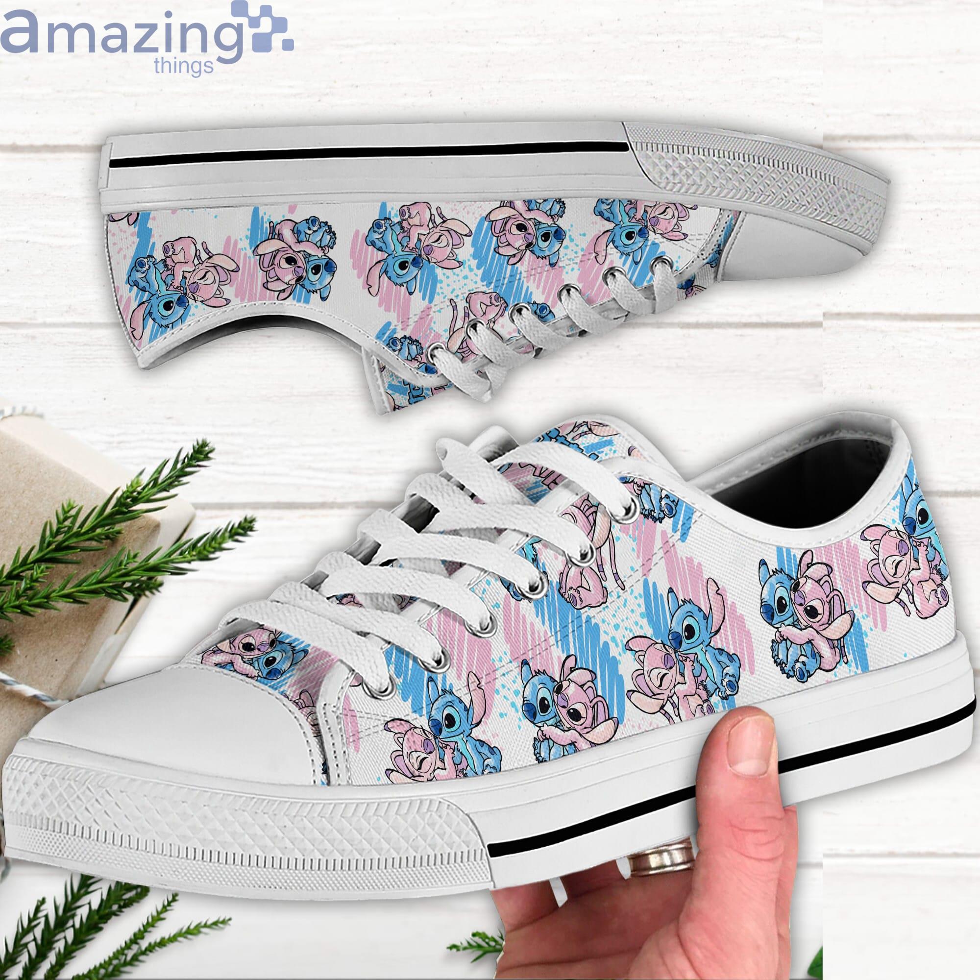 Stitch Angel Love Pink Heart White Disney Cartoon Sneakers Low Top Canvas Shoes Product Photo 1 Stitch Angel Love Pink Heart White Disney Cartoon Sneakers Low Top Canvas Shoes Product Photo 1
