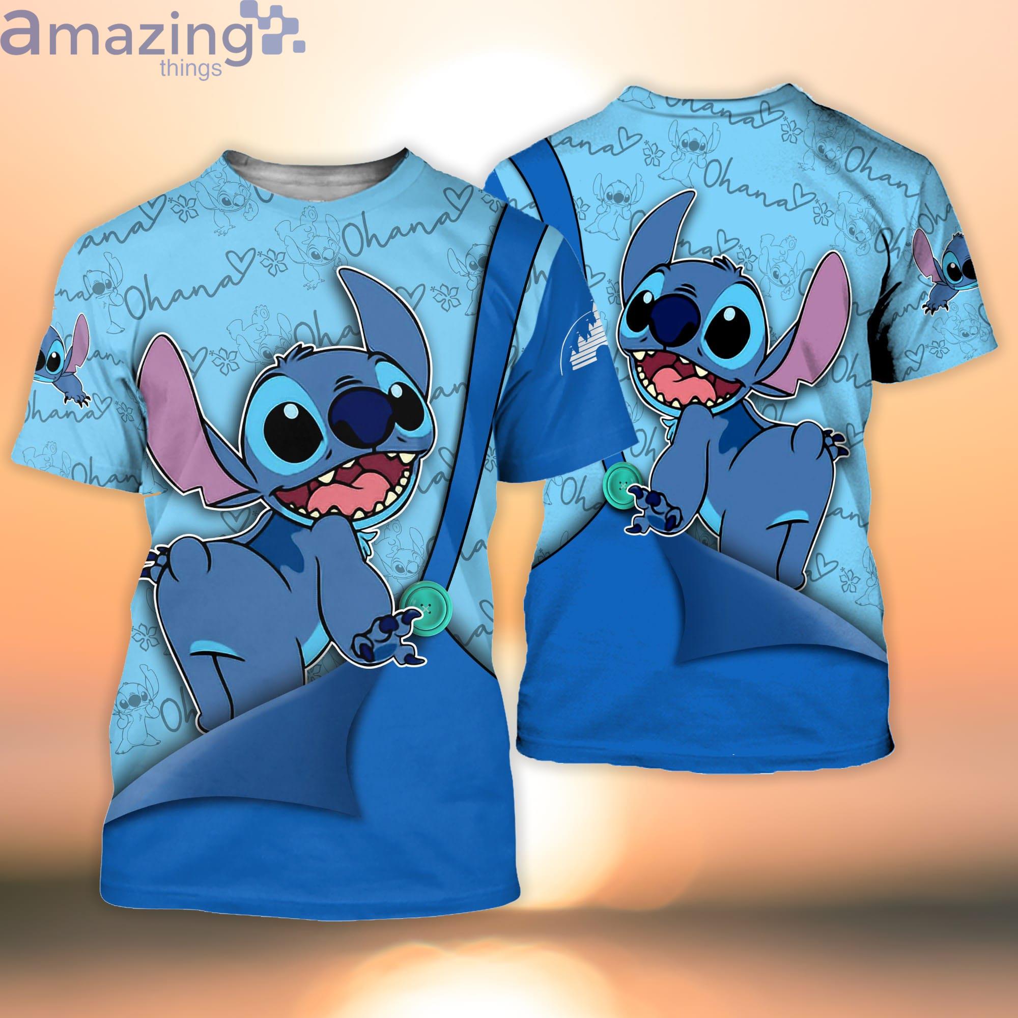 Stitch Blue Button Overalls Patterns Disney Cartoon Cartoon 3D T-Shirt Product Photo 1
