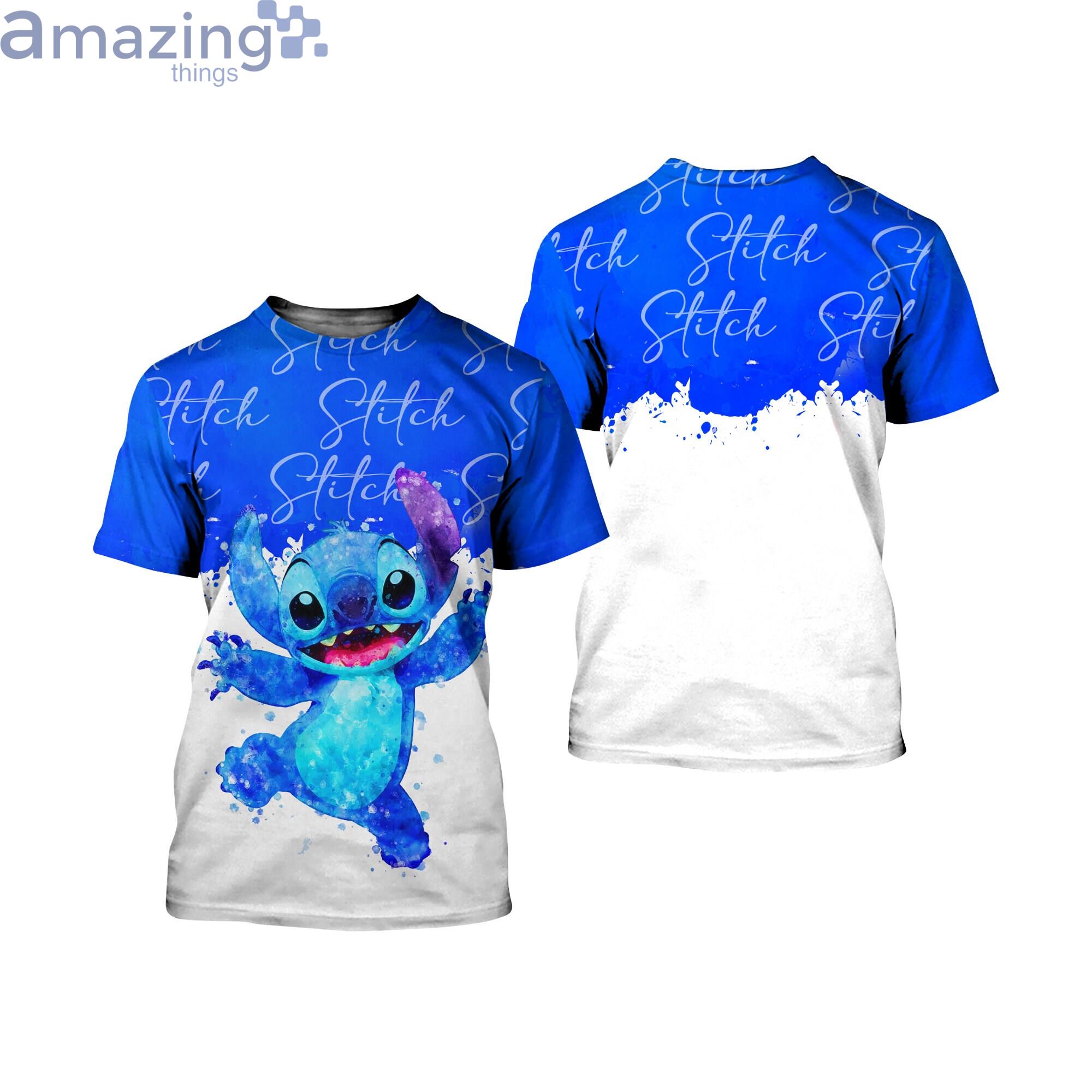 Stitch Blue Watercolor Glitter Disney Cartoon 3D T-Shirts Product Photo 1