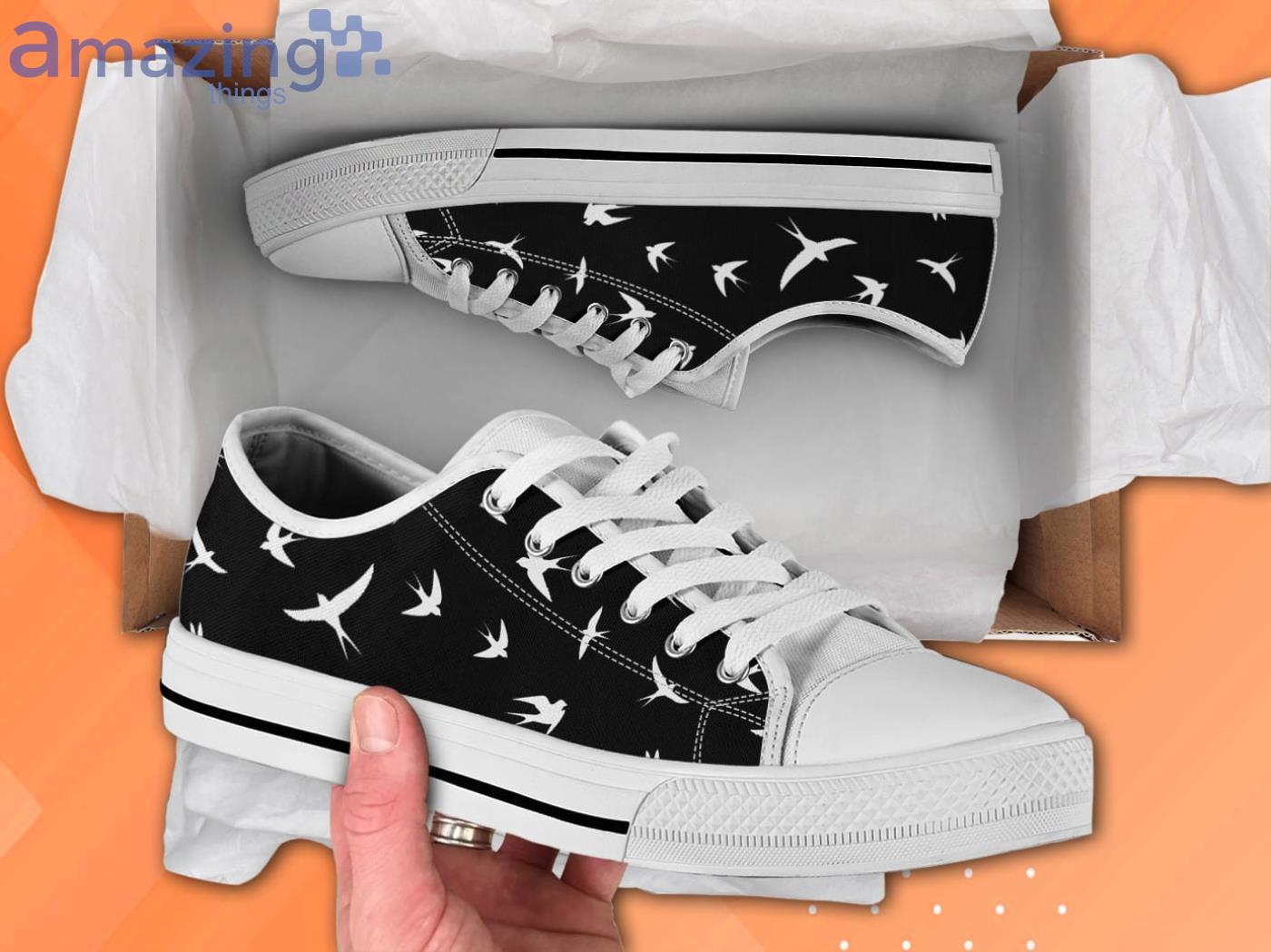 Swallow Bird Printed Pattern Low Top Shoes Product Photo 1 Swallow Bird Printed Pattern Low Top Shoes Product Photo 1