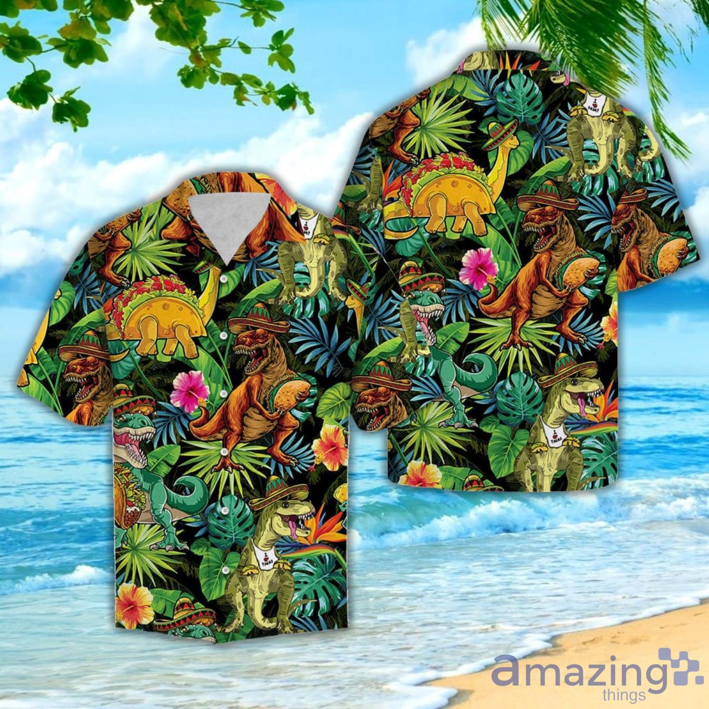 Tacos Taco Bell Dinosaur Tropical Leaf Hawaiian Shirt Product Photo 1