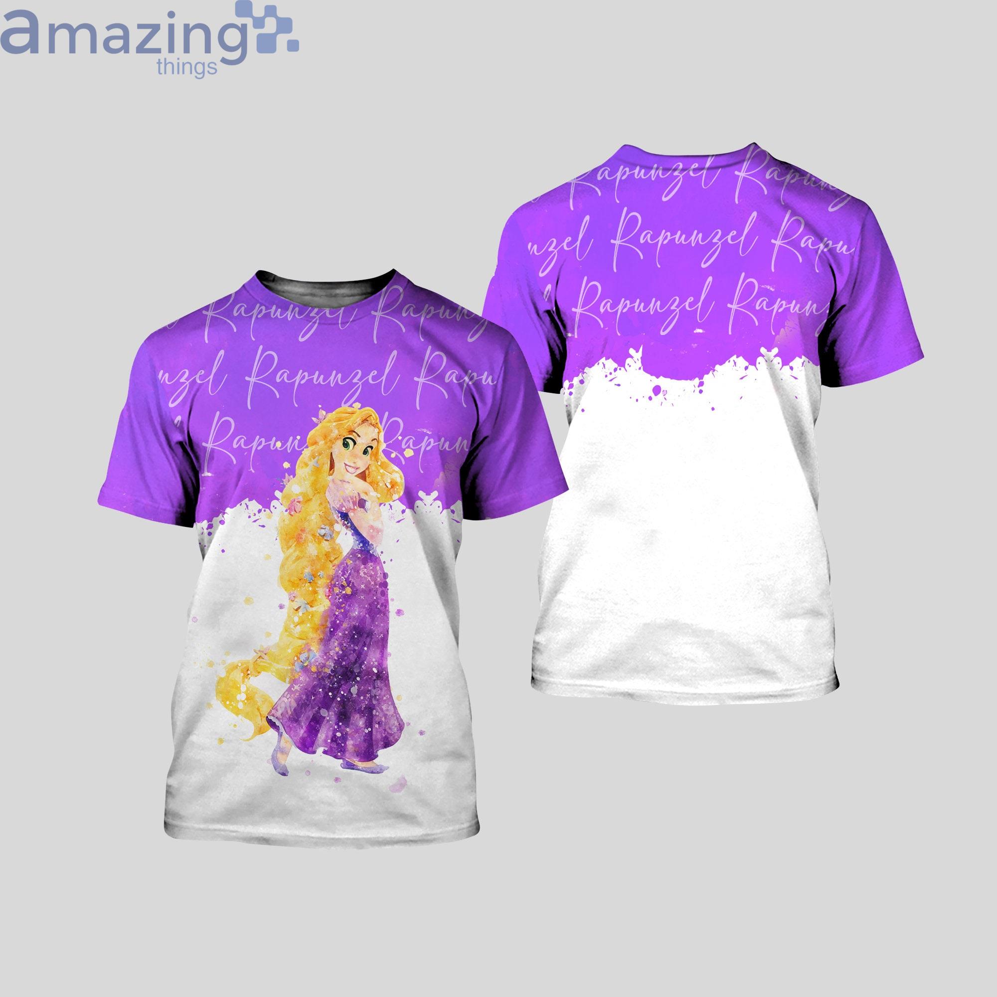 Tangled Rapunzel Princess Purple Watercolor Glitter Disney Cartoon 3D T-Shirts Product Photo 1