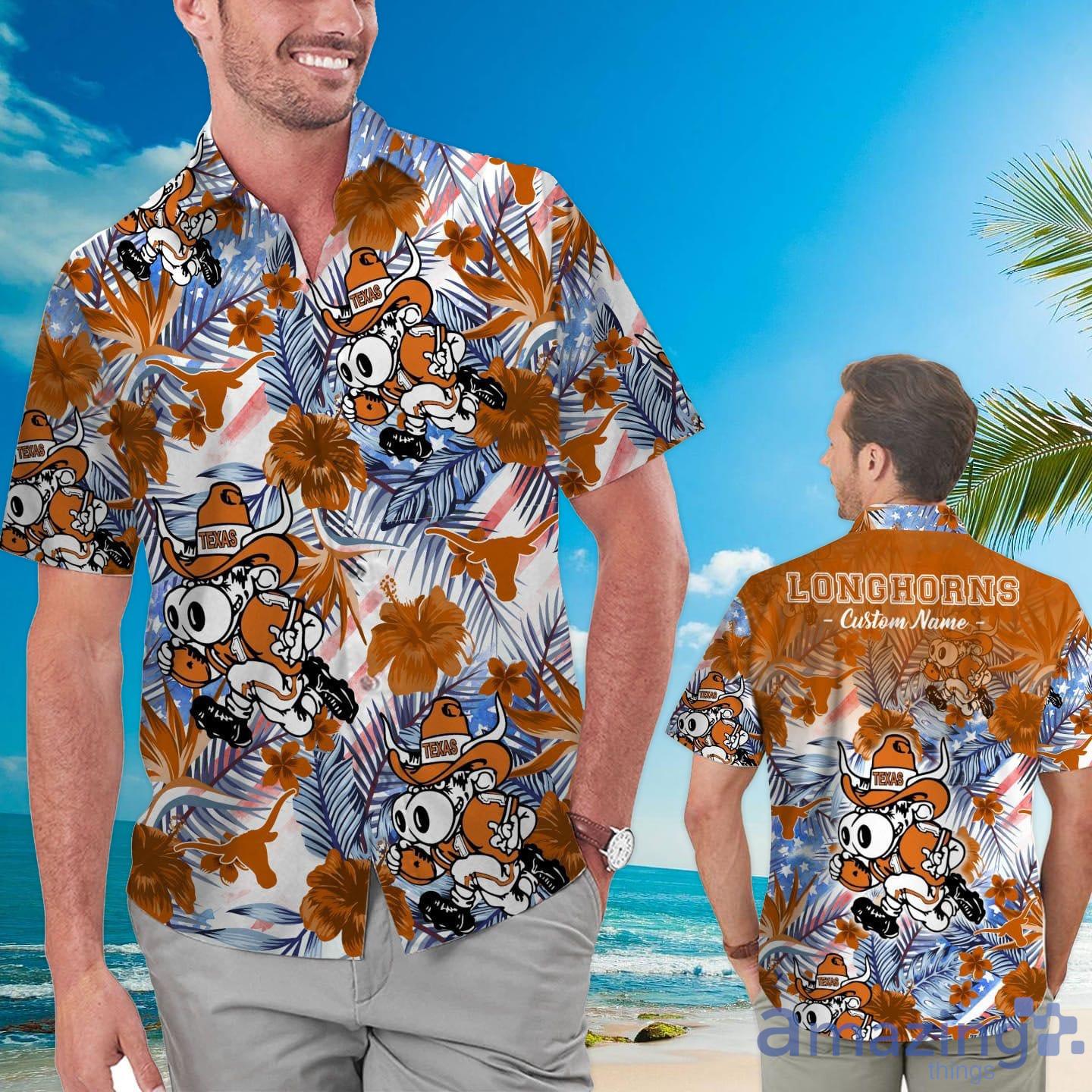 Texas Longhorns Tropical Floral Custom Name Aloha Hawaiian Shirt Product Photo 1