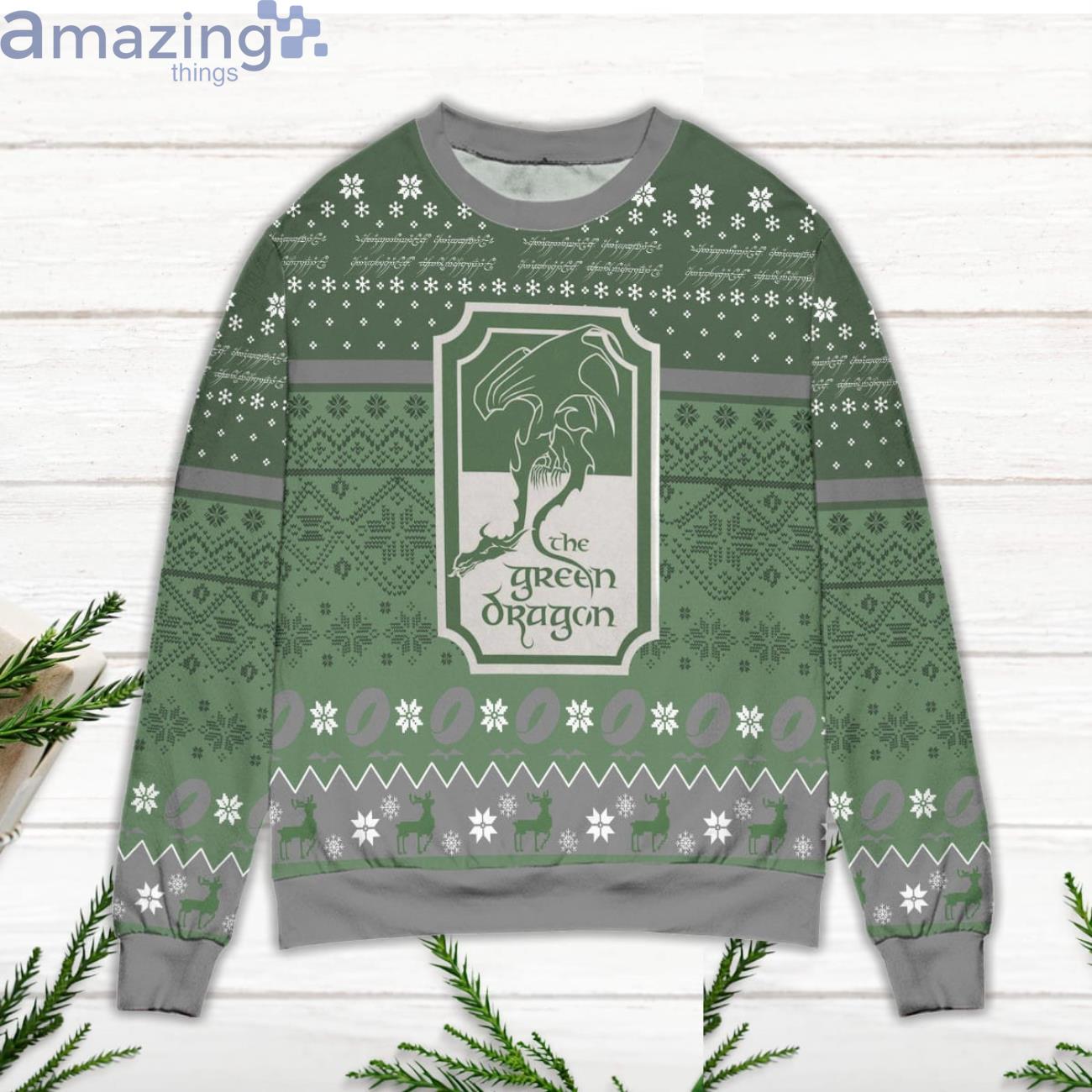 The Green Dragon Lord Of The Rings Snowflake Pattern Ugly Christmas Sweater image The Green Dragon Lord Of The Rings Snowflake Pattern Ugly Christmas Sweater Product Photo 2