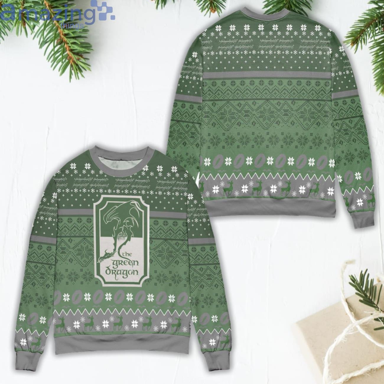 The Green Dragon Lord Of The Rings Snowflake Pattern Ugly Christmas Sweater Product Photo 1 The Green Dragon Lord Of The Rings Snowflake Pattern Ugly Christmas Sweater Product Photo 1
