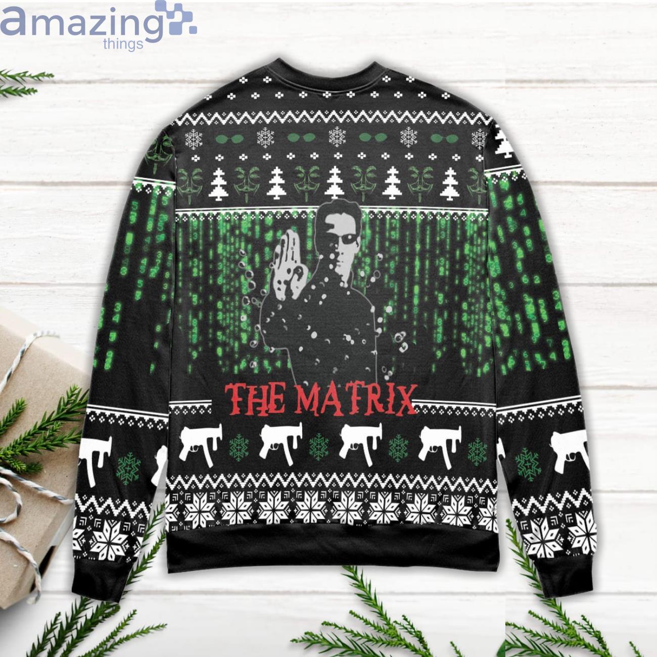 The Matrix Snowflake Pine Tree Pattern Ugly Christmas Sweater image The Matrix Snowflake Pine Tree Pattern Ugly Christmas Sweater Product Photo 3