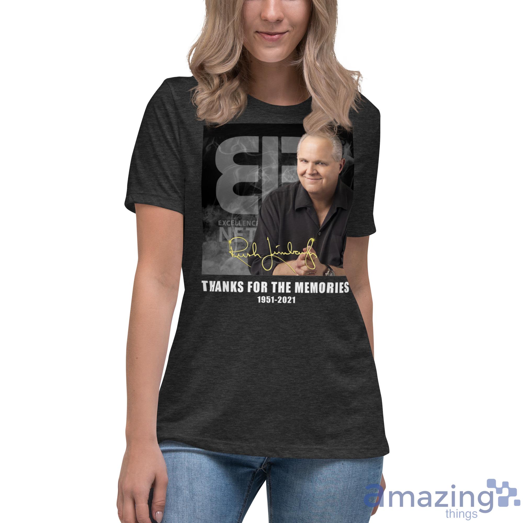 The Rush Limbaugh Show, Thanks For The Memories 1951 2021 Shirt image The Rush Limbaugh Show, Thanks For The Memories 1951 2021 Shirt - Womens Relaxed Short Sleeve Jersey Tee