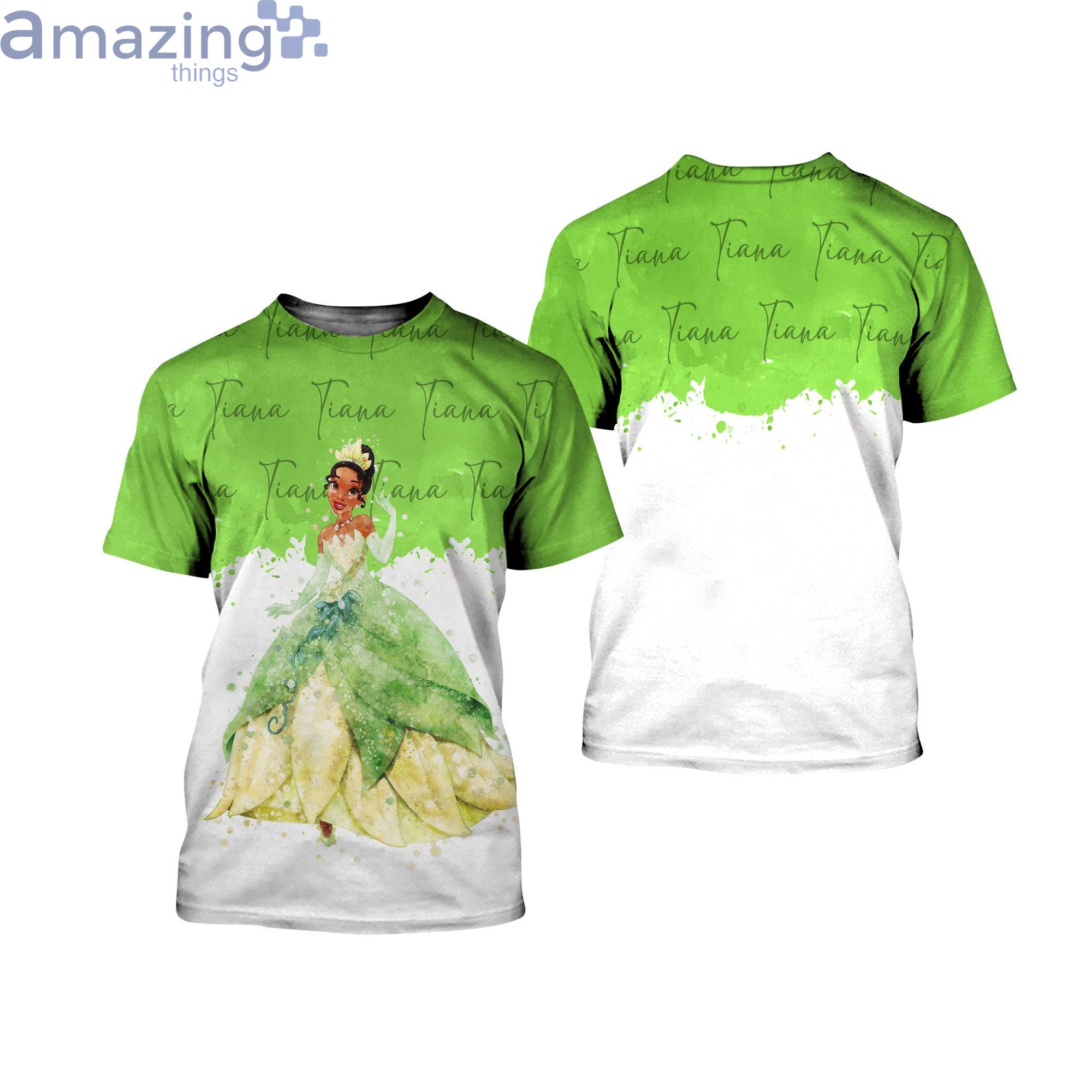 Tiana Princess Green Watercolor Glitter Disney Cartoon 3D T-Shirts Product Photo 1