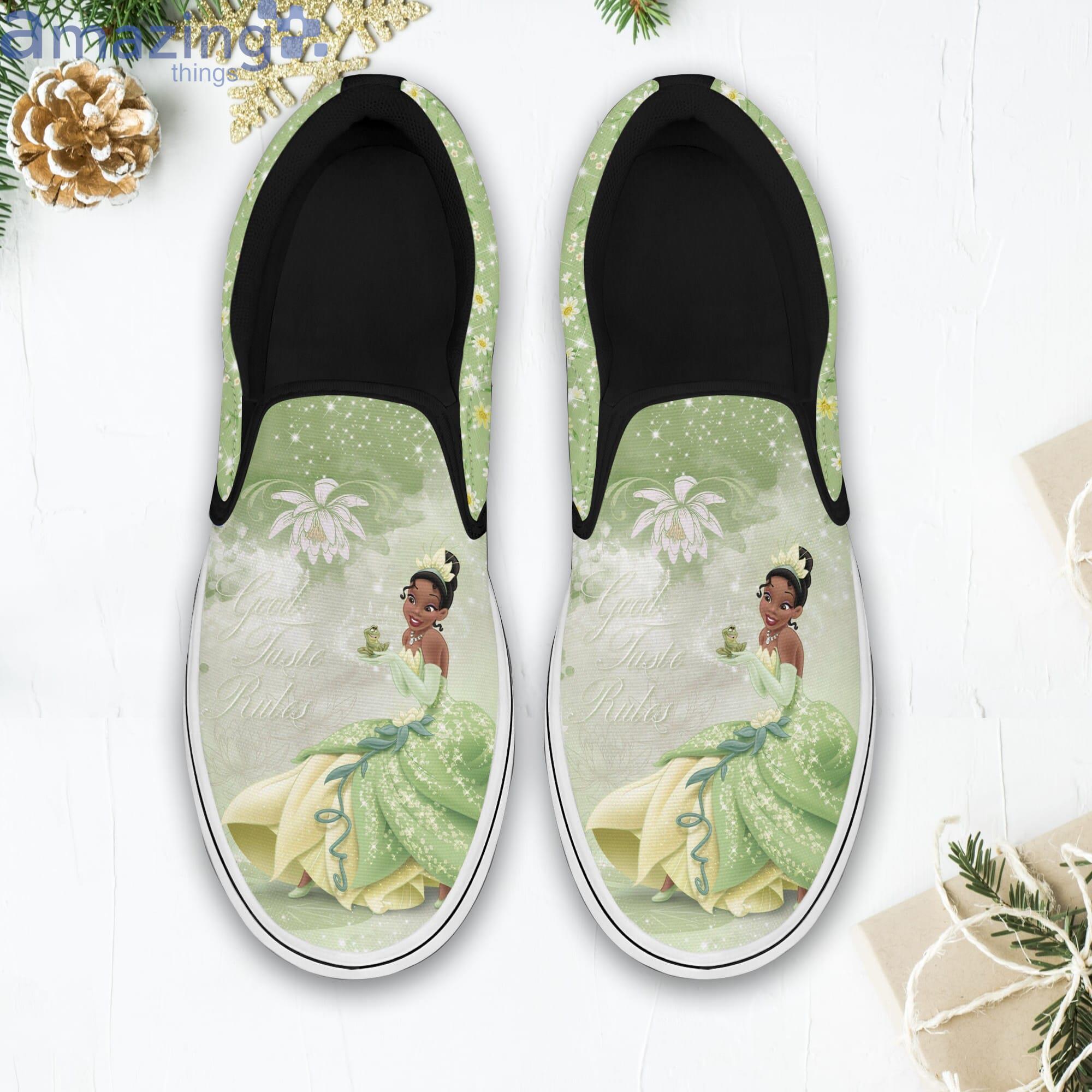 Tiana The Princess And The Frog Green Flower Patterns Disney Cartoon Slip On Shoes image Tiana The Princess And The Frog Green Flower Patterns Disney Cartoon Slip On Shoes Product Photo 2