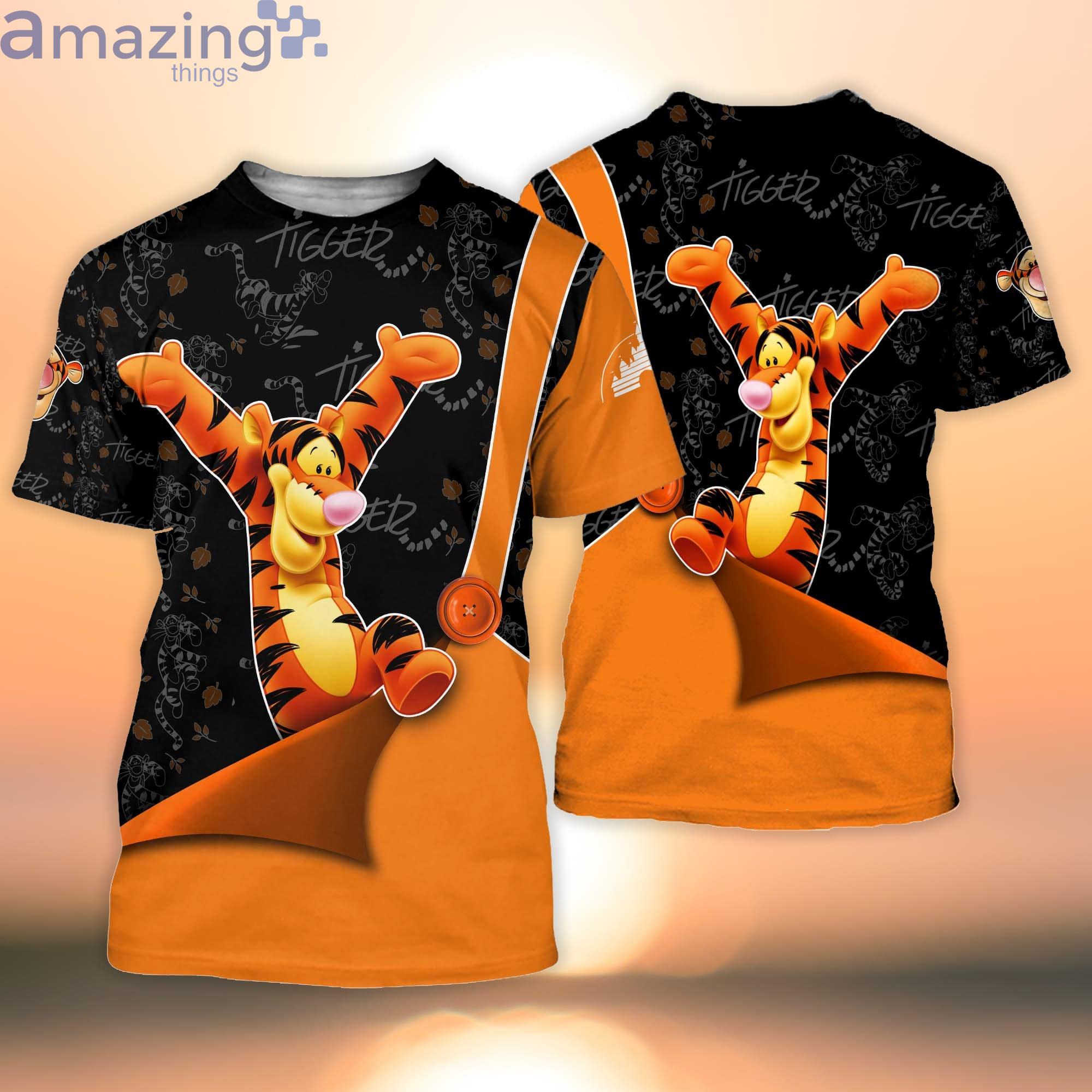 Tigger Orange Black Button Overalls Patterns Disney Cartoon Cartoon 3D T-Shirt Product Photo 1