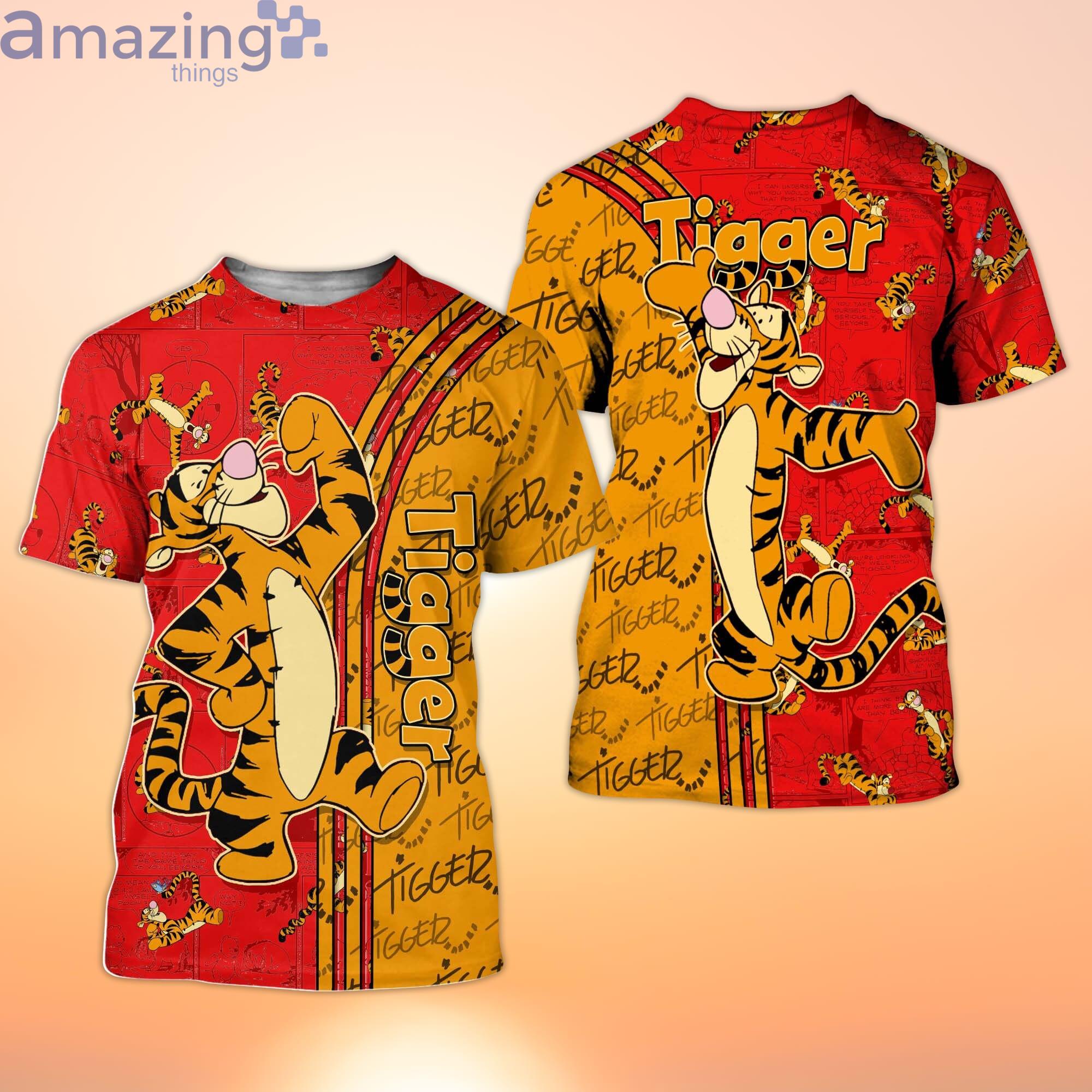 Tigger Winnie Pooh Red Orange Comic Book Patterns Disney Cartoon 3D T-Shirt Product Photo 1