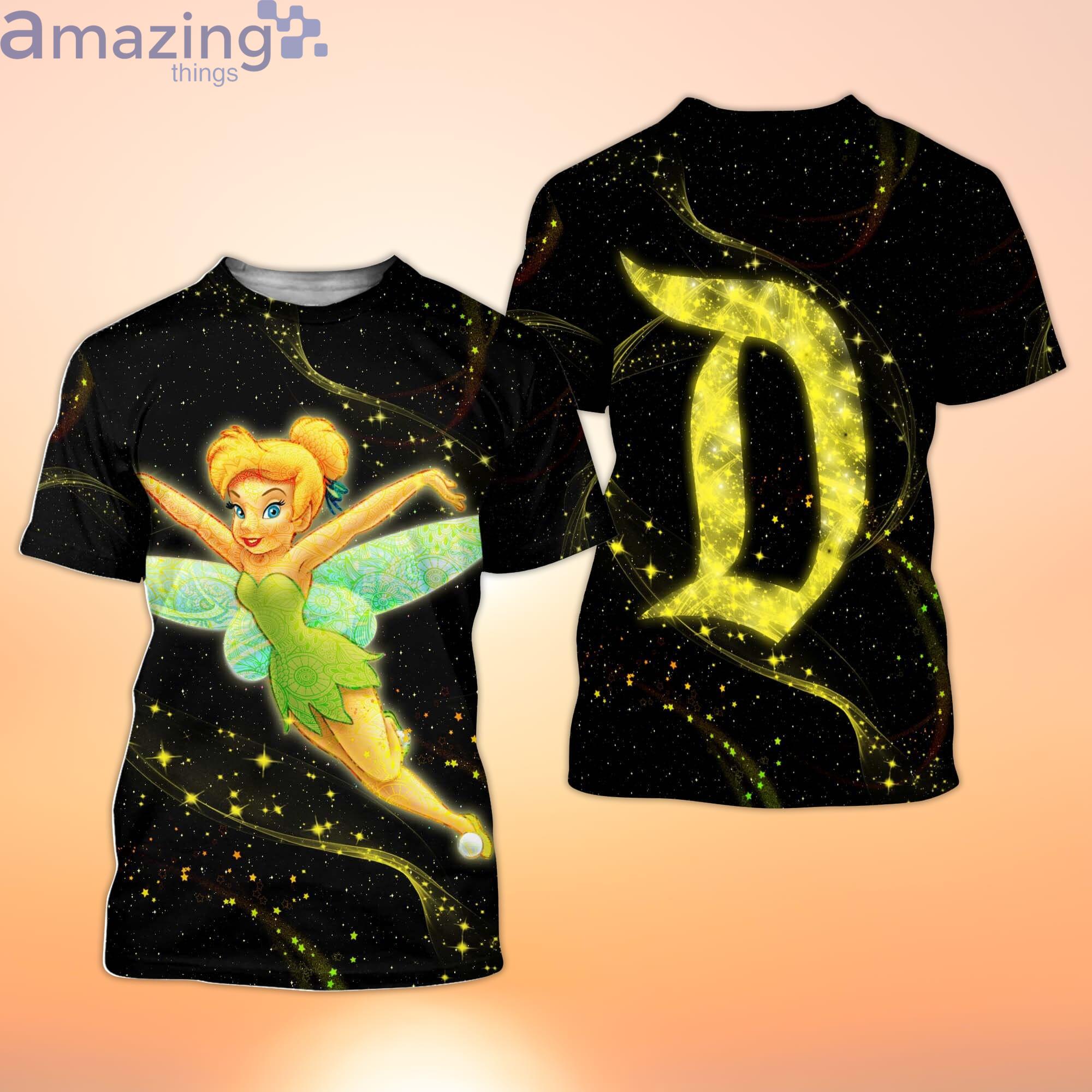 Tinker Bell Gold Glitter Pixie Dust Letter D Disney Cartoon 3D T-Shirt Product Photo 1