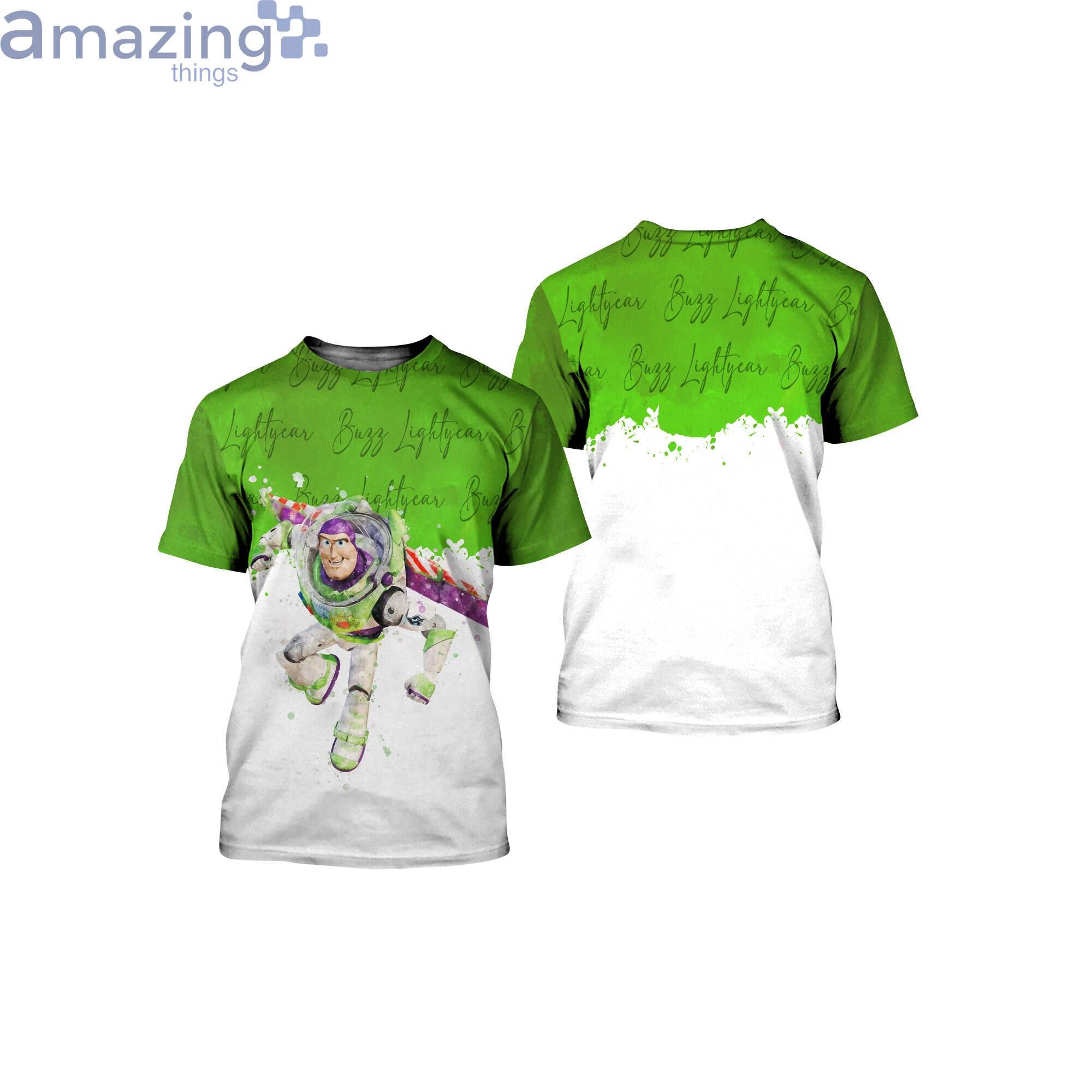 Toy Story Buzz Lightyear Green Watercolor Glitter Disney Cartoon 3D T-Shirts Product Photo 1