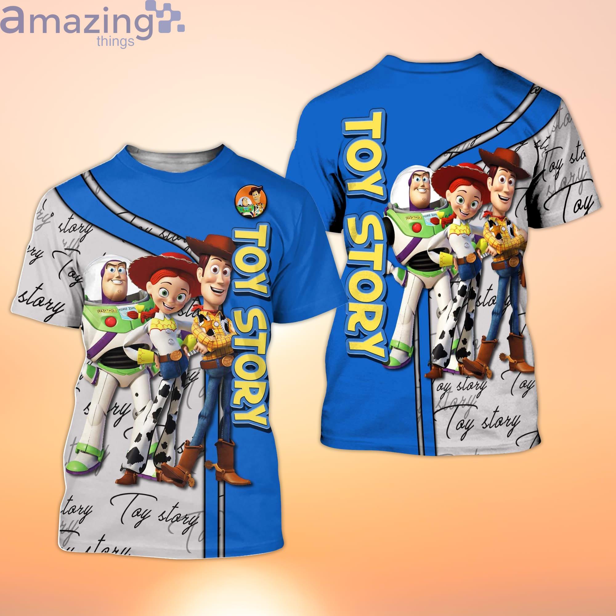 Toy Story Woody Buzz Lightyear Jessie Blue Grey Disney Cartoon 3D T-Shirt Product Photo 1