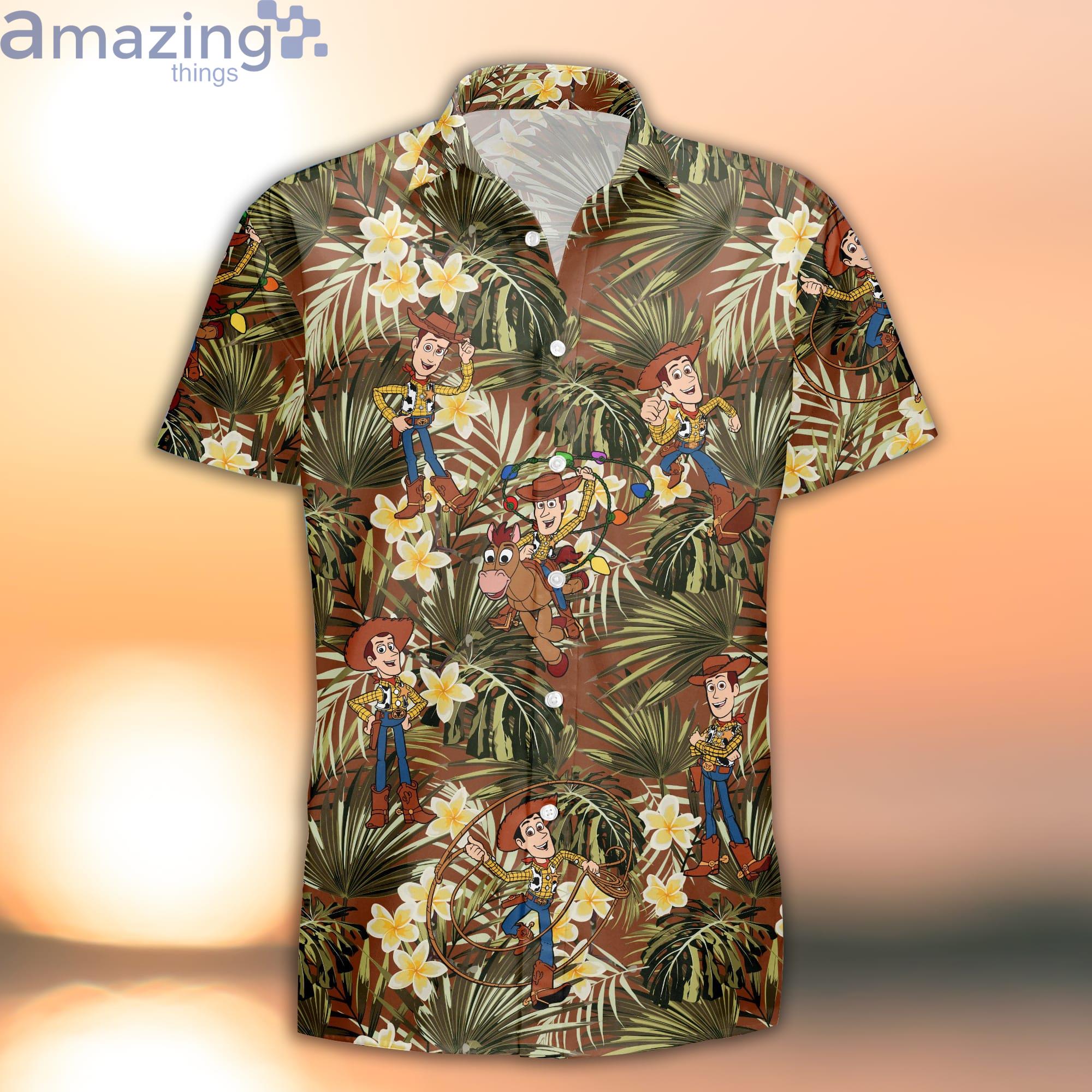 Toy Story Woody Green Brown Palm Tree Summer Tropical Disney Hawaiian Shirt Product Photo 1