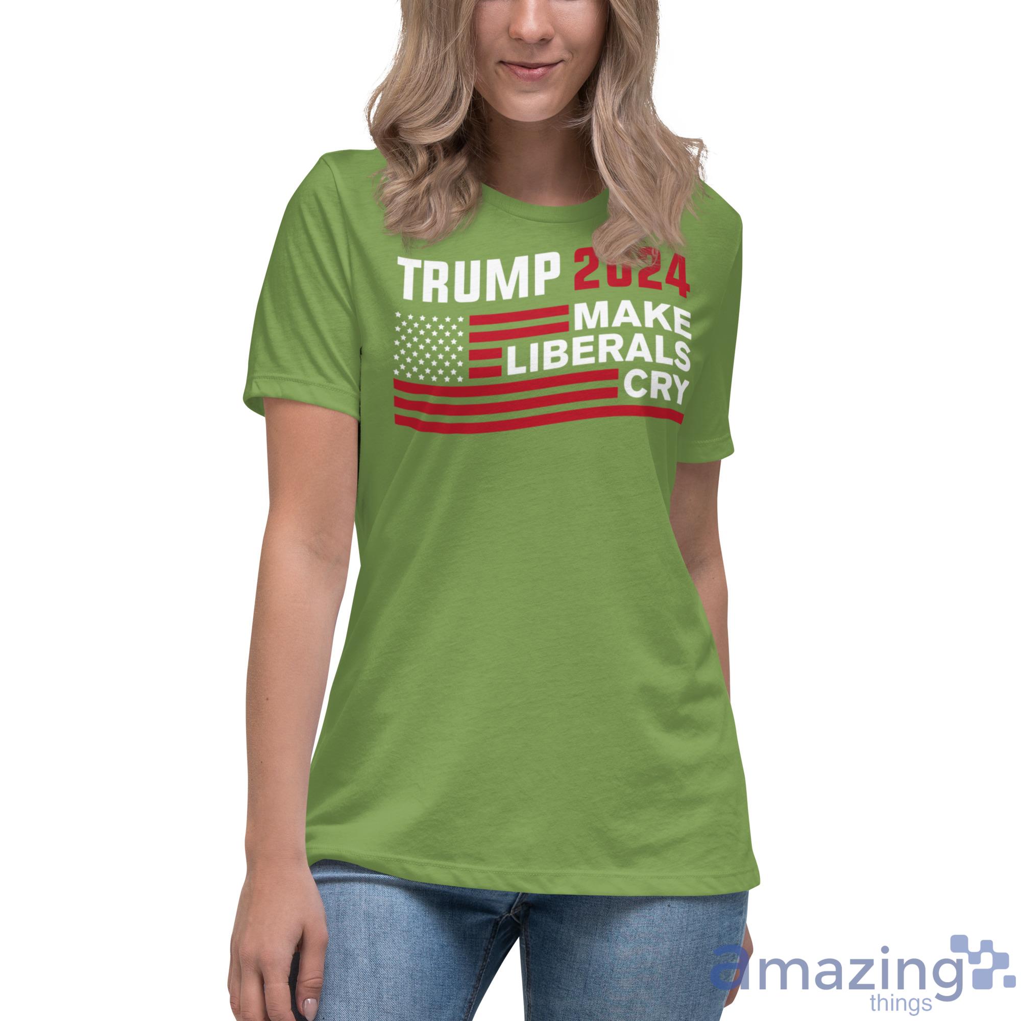 Trump 2024 Make Liberals Cry American Flag Christmas Shirt image Trump 2024 Make Liberals Cry American Flag Christmas Shirt - Womens Relaxed Short Sleeve Jersey Tee-1